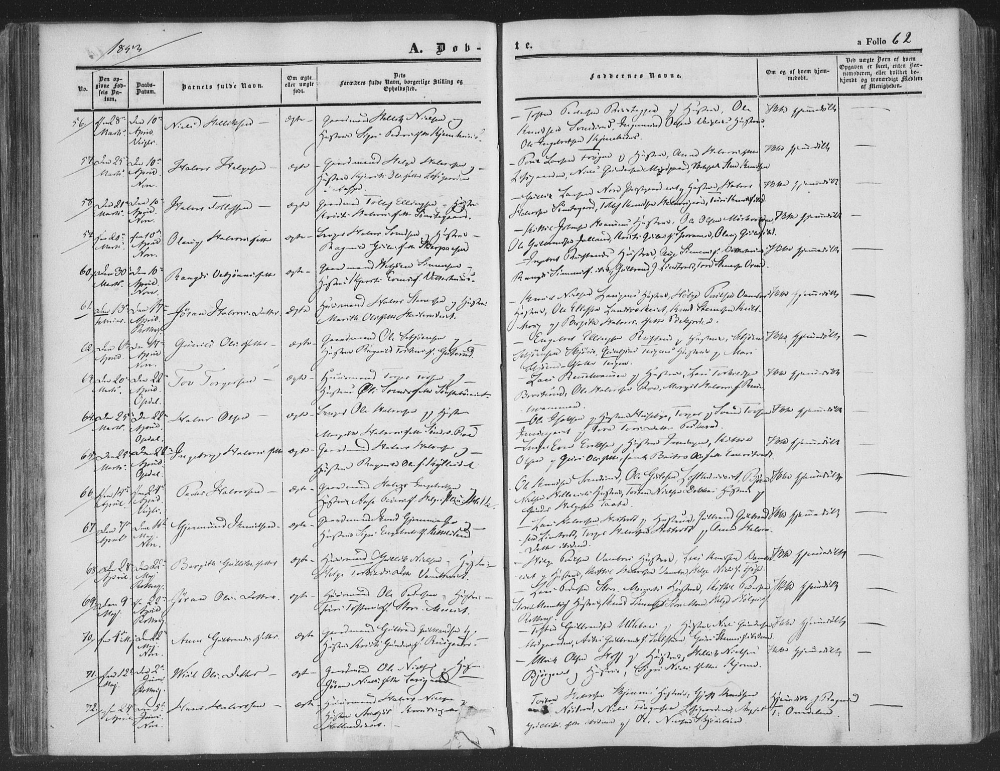 Rollag kirkebøker, AV/SAKO-A-240/F/Fa/L0008: Parish register (official) no. I 8, 1847-1860, p. 62