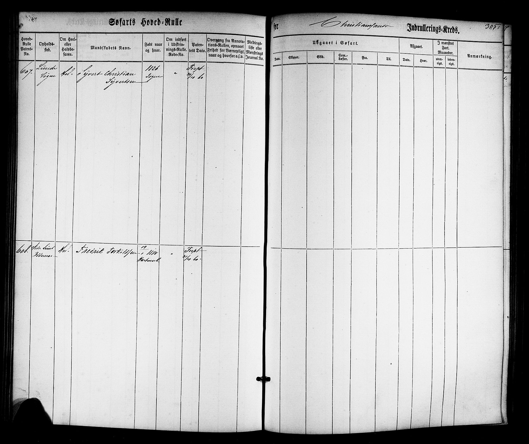 Kristiansand mønstringskrets, AV/SAK-2031-0015/F/Fb/L0022: Hovedrulle nr 1-766, dublett, J-1, 1860-1870, p. 308