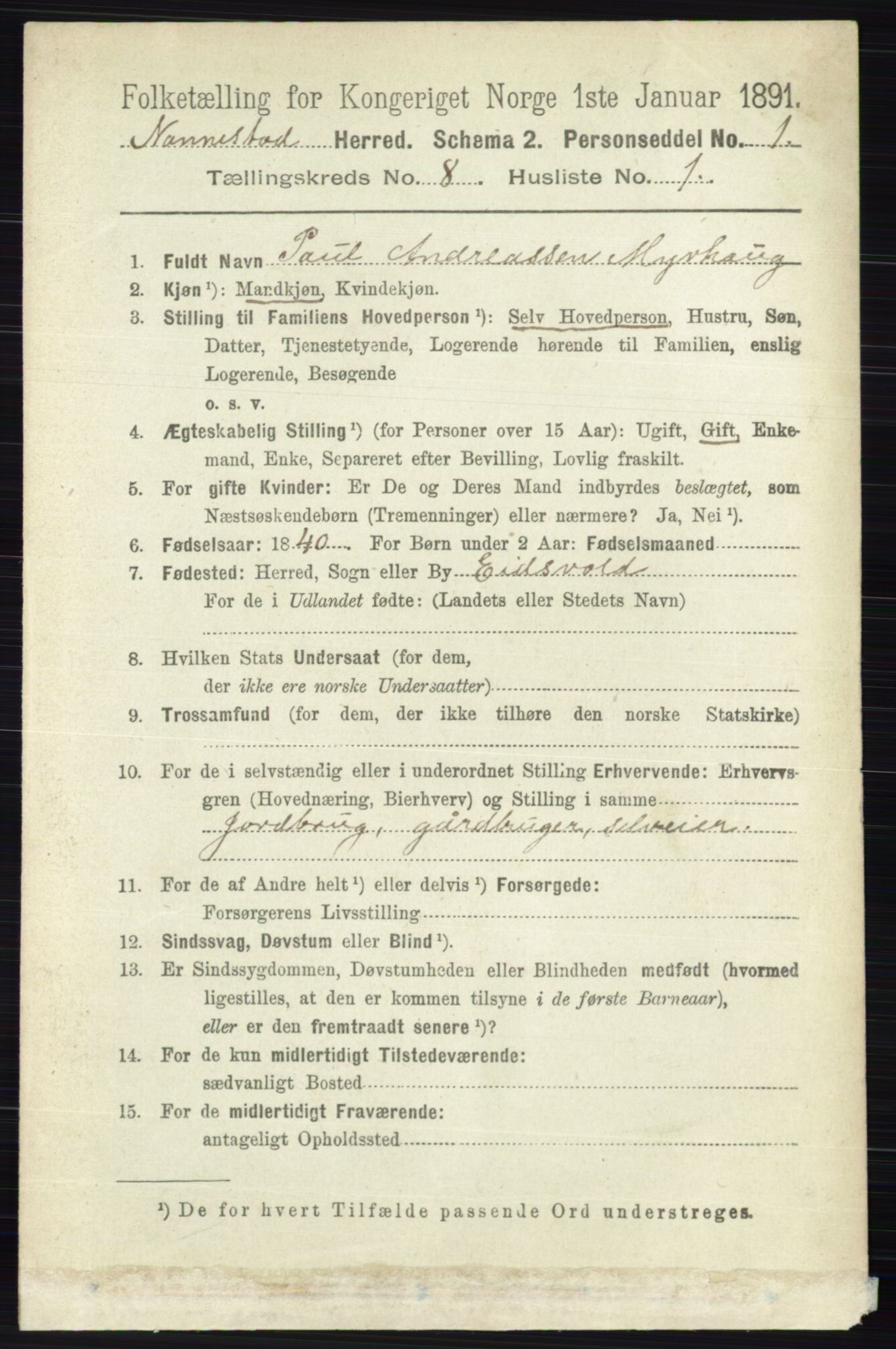 RA, 1891 census for 0238 Nannestad, 1891, p. 4430