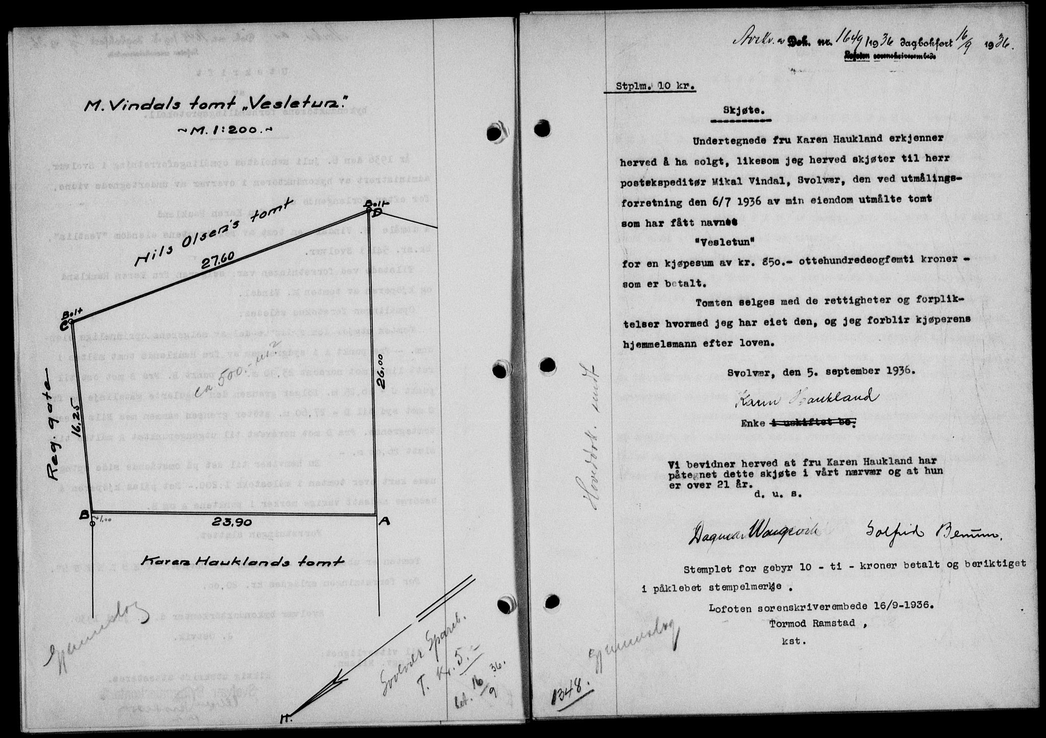 Lofoten sorenskriveri, SAT/A-0017/1/2/2C/L0001a: Mortgage book no. 1a, 1936-1937, Diary no: : 1649/1936