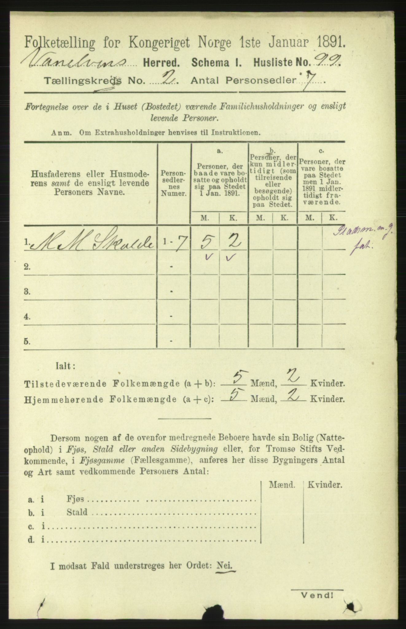 RA, 1891 census for 1511 Vanylven, 1891, p. 697