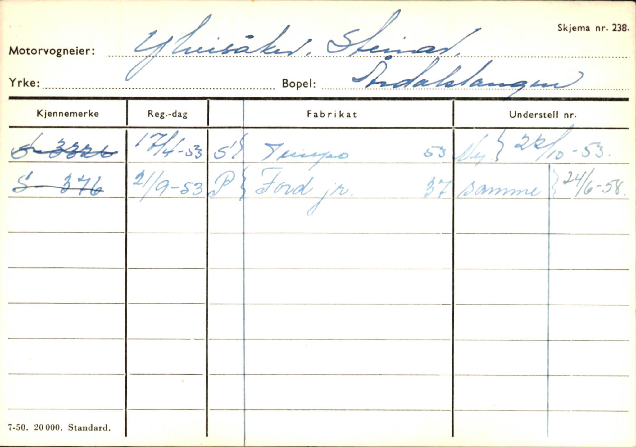 Statens vegvesen, Sogn og Fjordane vegkontor, AV/SAB-A-5301/4/F/L0146: Registerkort Årdal R-Å samt diverse kort, 1945-1975, p. 1390