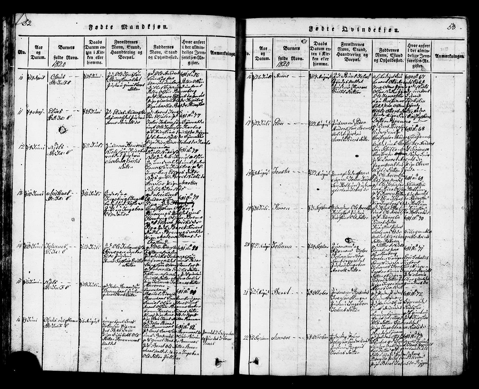 Ministerialprotokoller, klokkerbøker og fødselsregistre - Nord-Trøndelag, AV/SAT-A-1458/717/L0169: Parish register (copy) no. 717C01, 1816-1834, p. 52-53