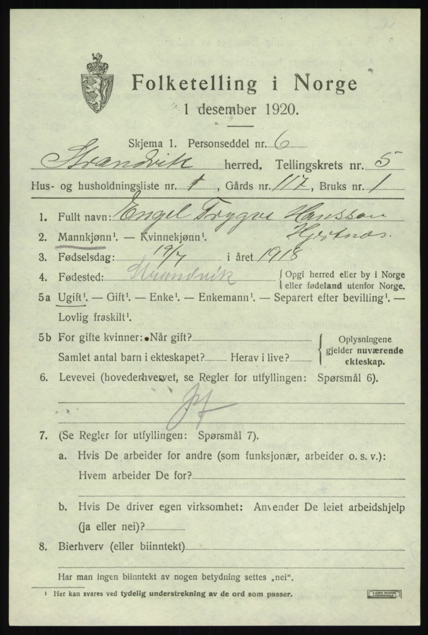 SAB, 1920 census for Strandvik, 1920, p. 3982