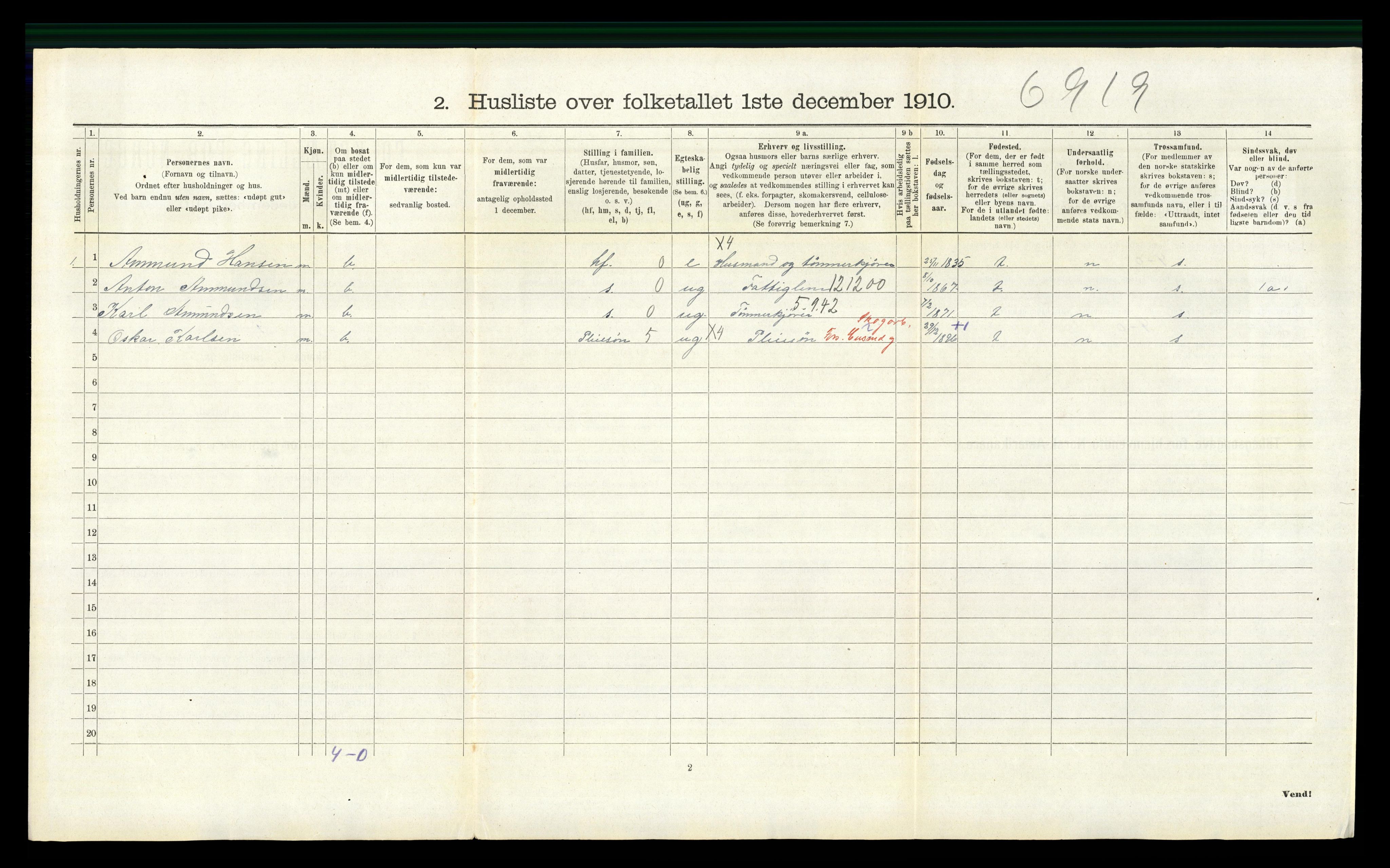 RA, 1910 census for Vinger, 1910, p. 1560