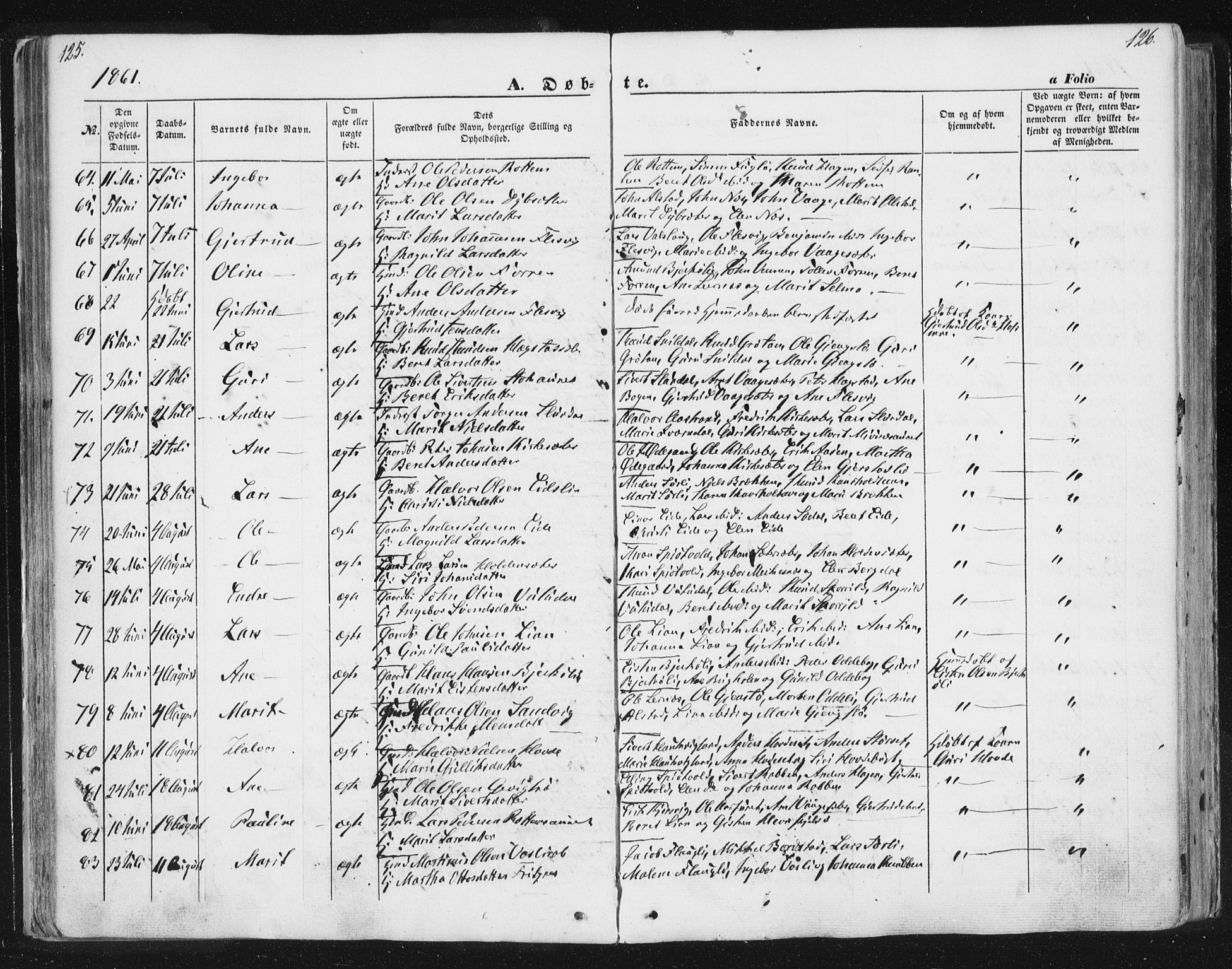 Ministerialprotokoller, klokkerbøker og fødselsregistre - Sør-Trøndelag, SAT/A-1456/630/L0494: Parish register (official) no. 630A07, 1852-1868, p. 125-126