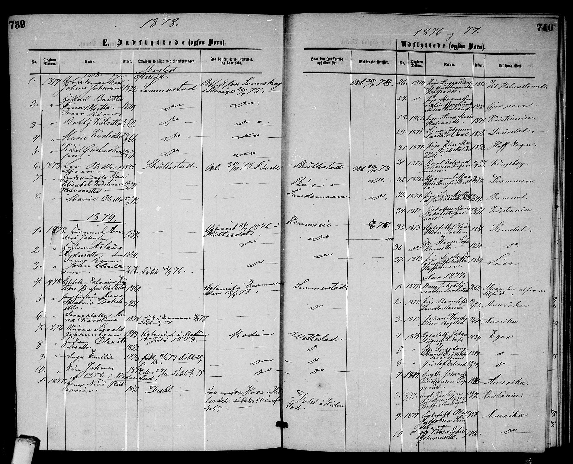 Sandsvær kirkebøker, AV/SAKO-A-244/G/Gb/L0001: Parish register (copy) no. II 1, 1874-1885, p. 739-740