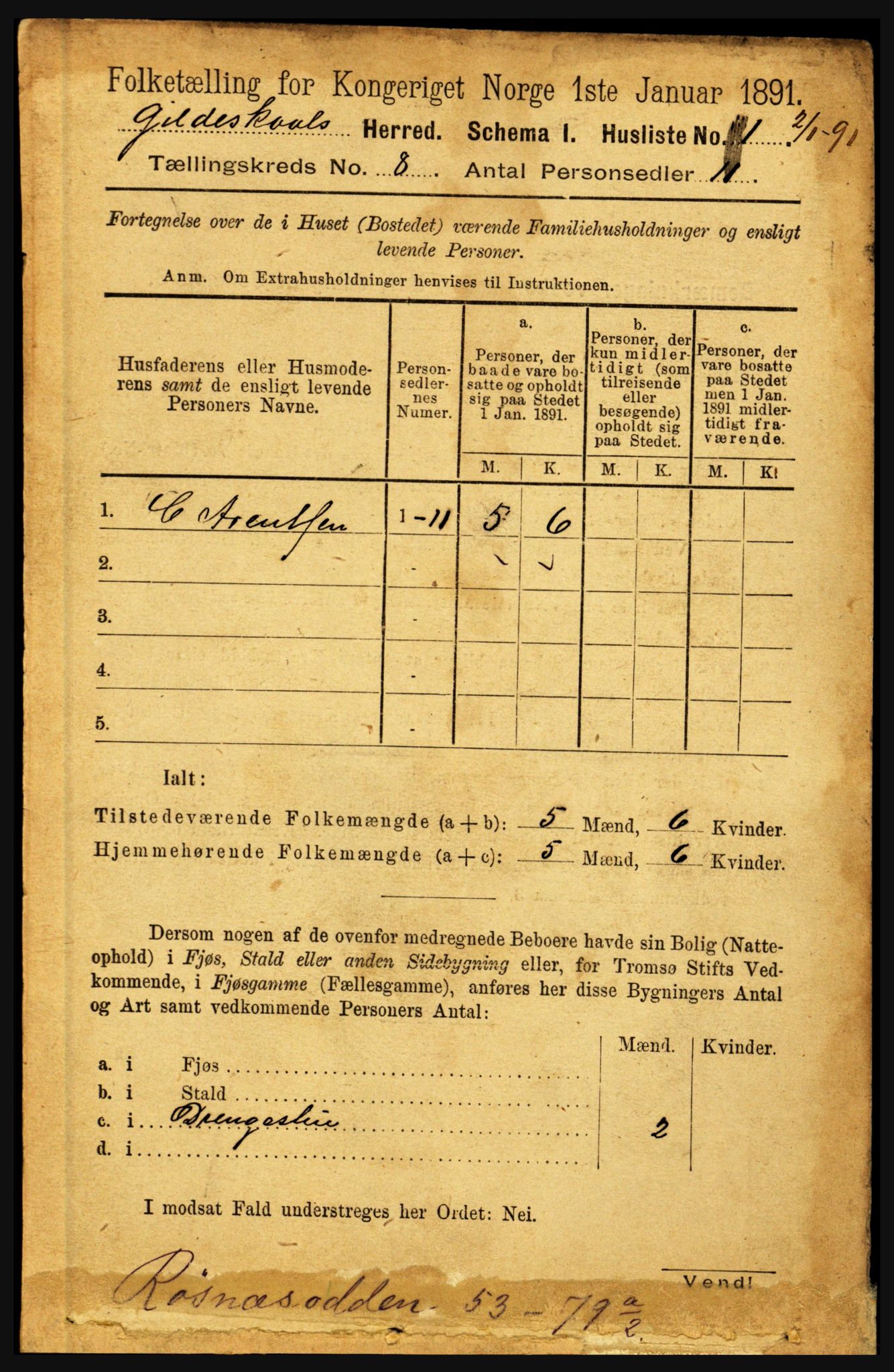 RA, 1891 census for 1838 Gildeskål, 1891, p. 2424