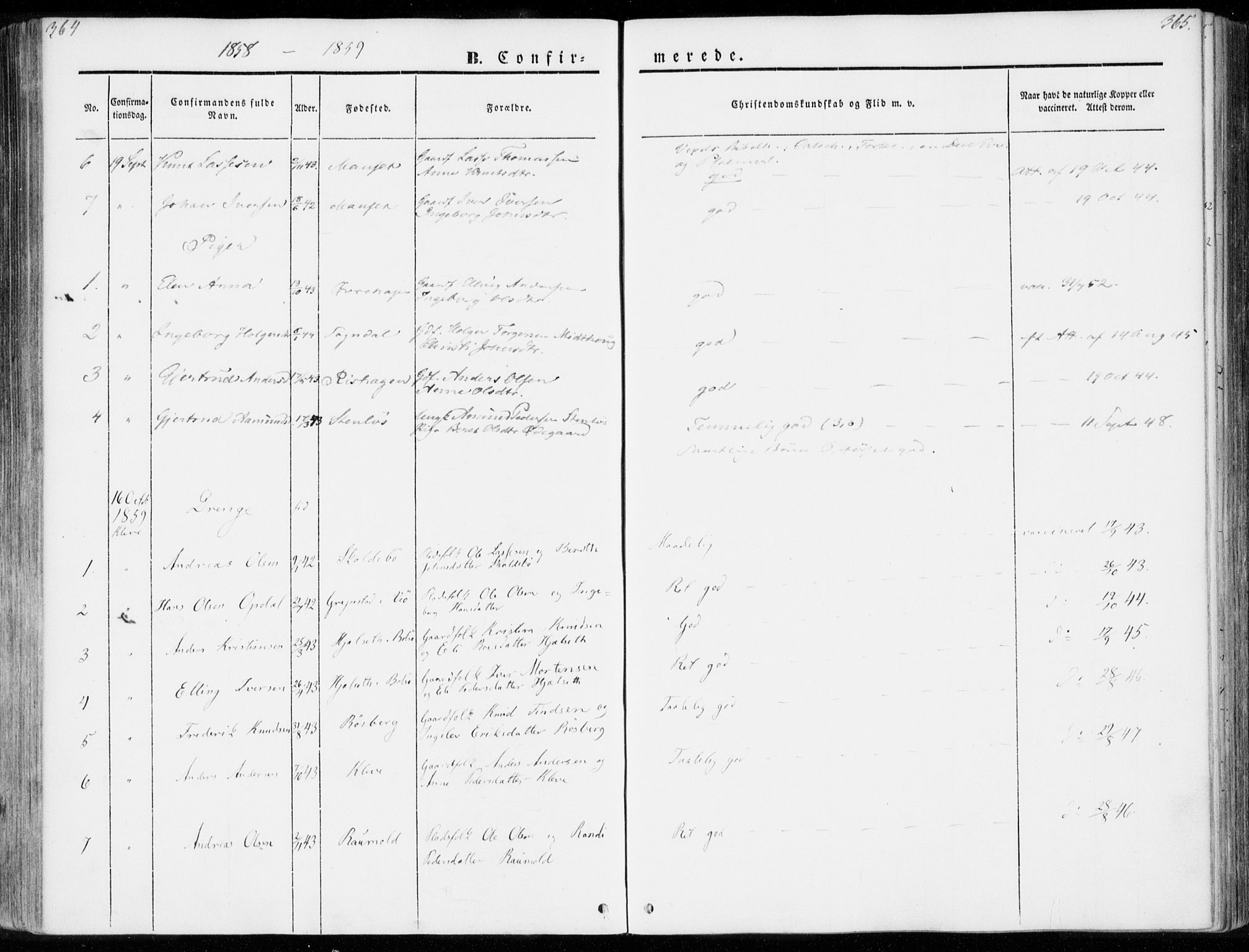 Ministerialprotokoller, klokkerbøker og fødselsregistre - Møre og Romsdal, SAT/A-1454/557/L0680: Parish register (official) no. 557A02, 1843-1869, p. 364-365