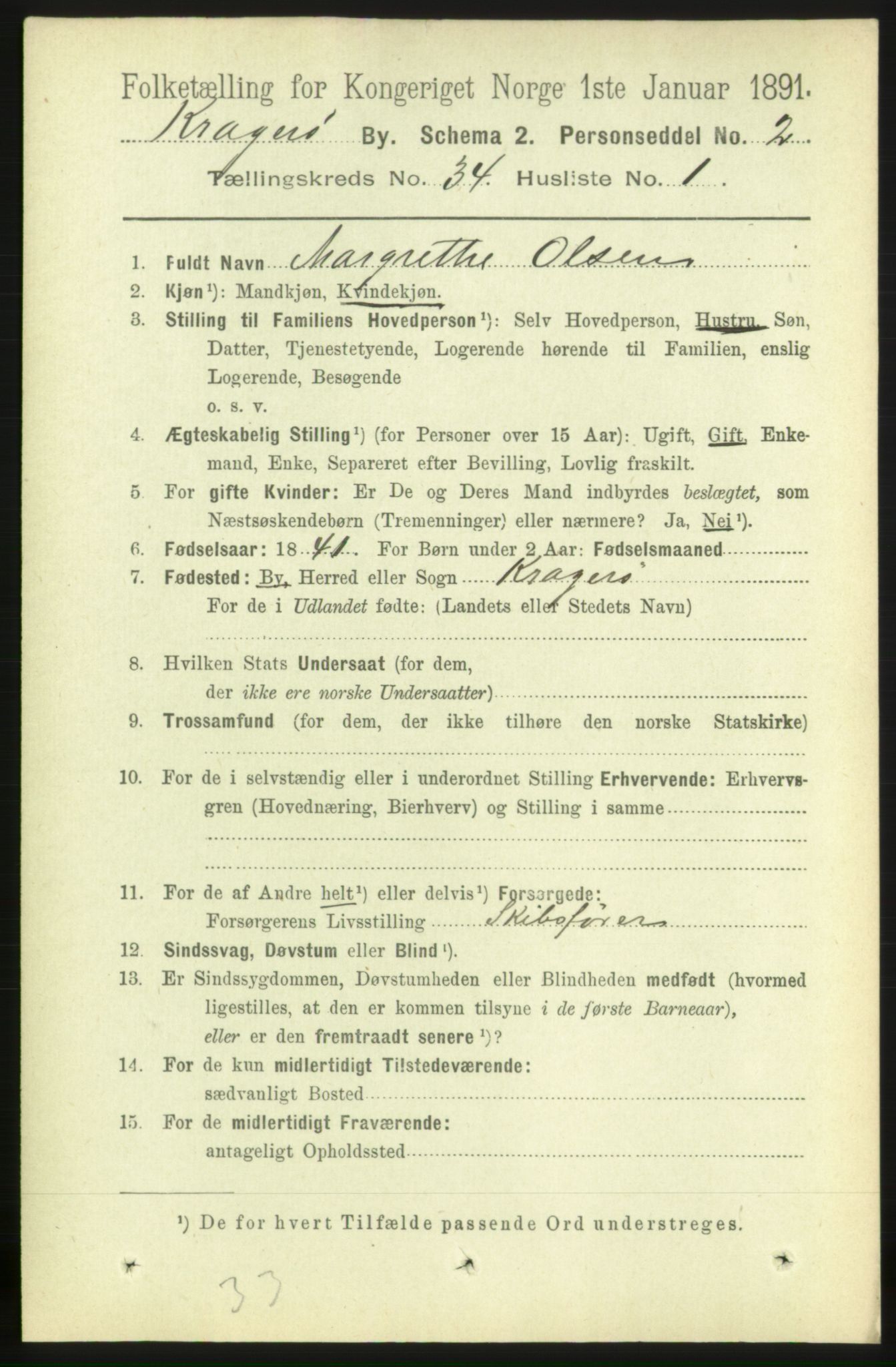 RA, 1891 census for 0801 Kragerø, 1891, p. 6087