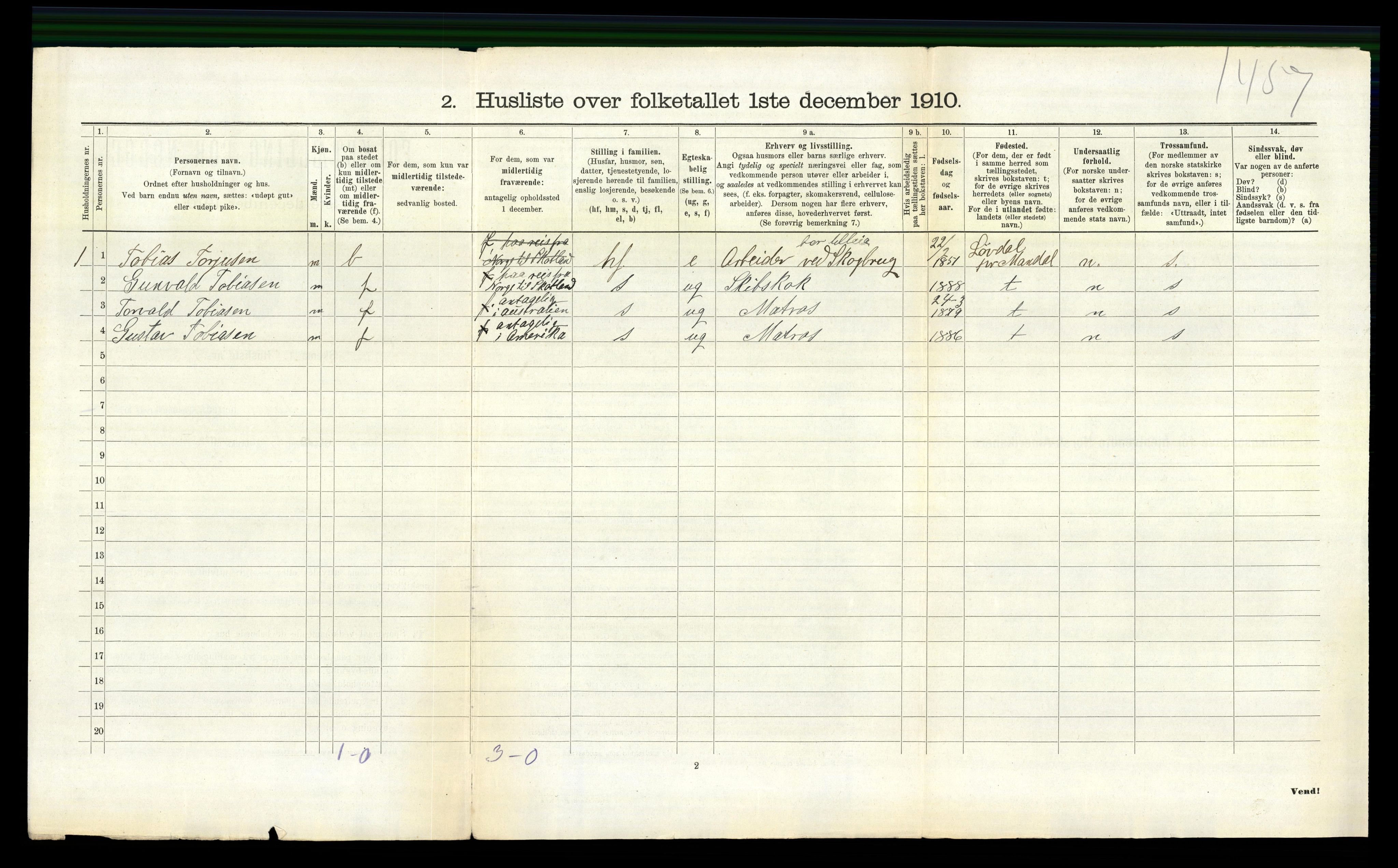 RA, 1910 census for Søgne, 1910, p. 653