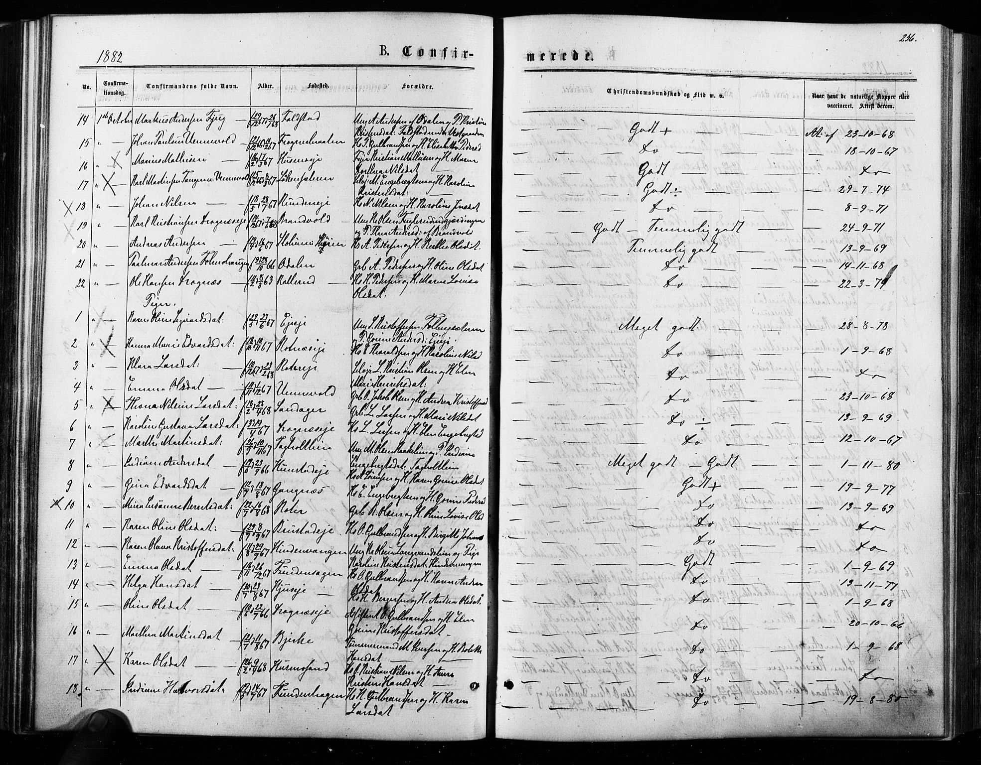 Nes prestekontor Kirkebøker, AV/SAO-A-10410/F/Fa/L0009: Parish register (official) no. I 9, 1875-1882, p. 256