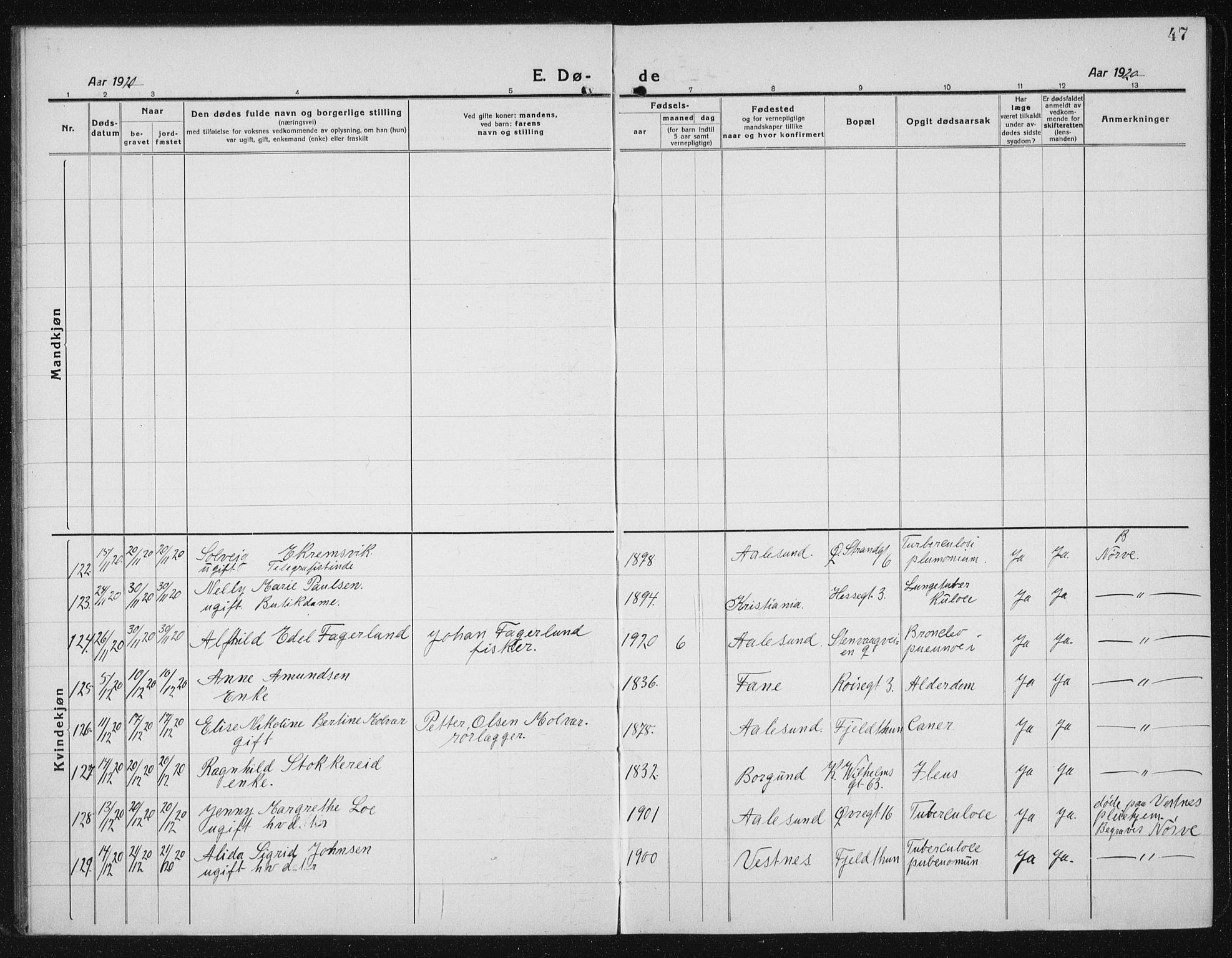 Ministerialprotokoller, klokkerbøker og fødselsregistre - Møre og Romsdal, AV/SAT-A-1454/529/L0474: Parish register (copy) no. 529C11, 1918-1938, p. 47