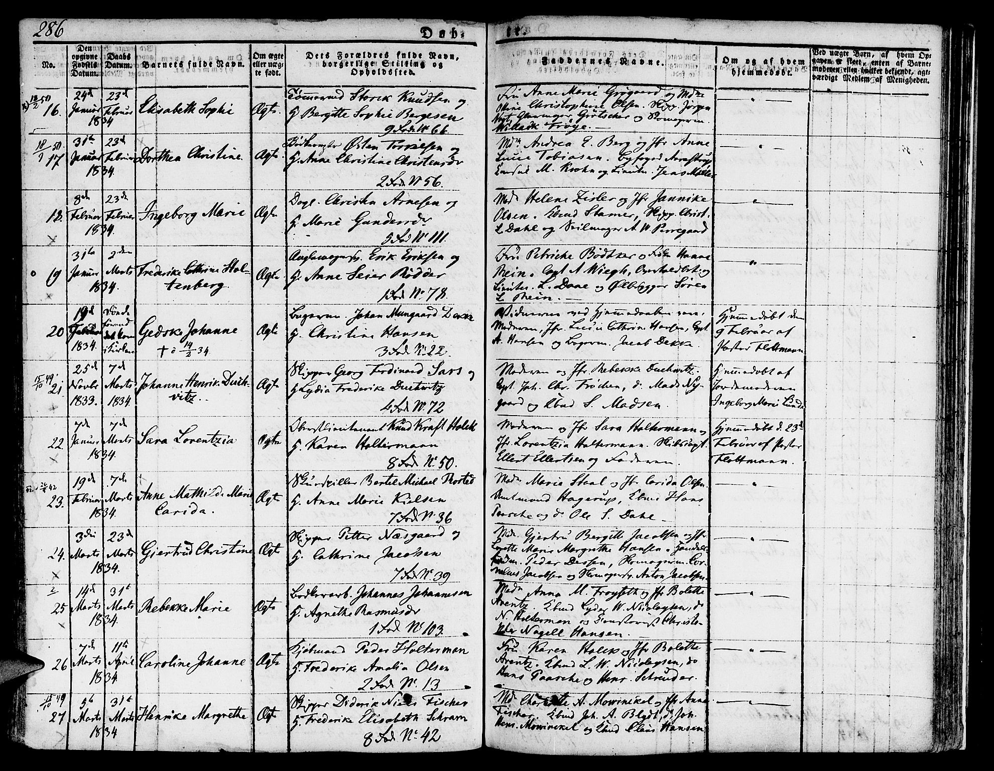 Nykirken Sokneprestembete, SAB/A-77101/H/Hab: Parish register (copy) no. A 5I, 1821-1841, p. 286