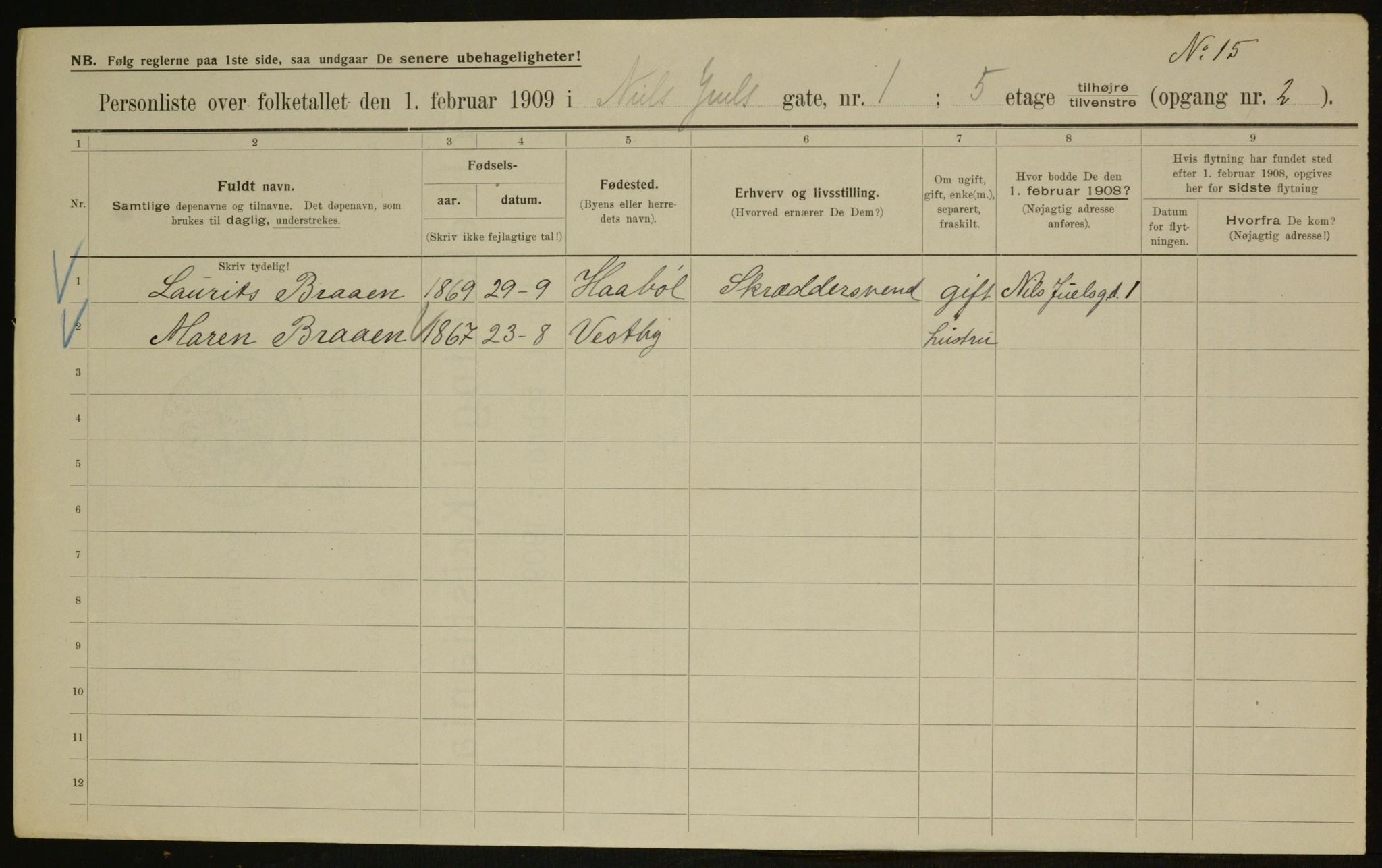 OBA, Municipal Census 1909 for Kristiania, 1909, p. 63444