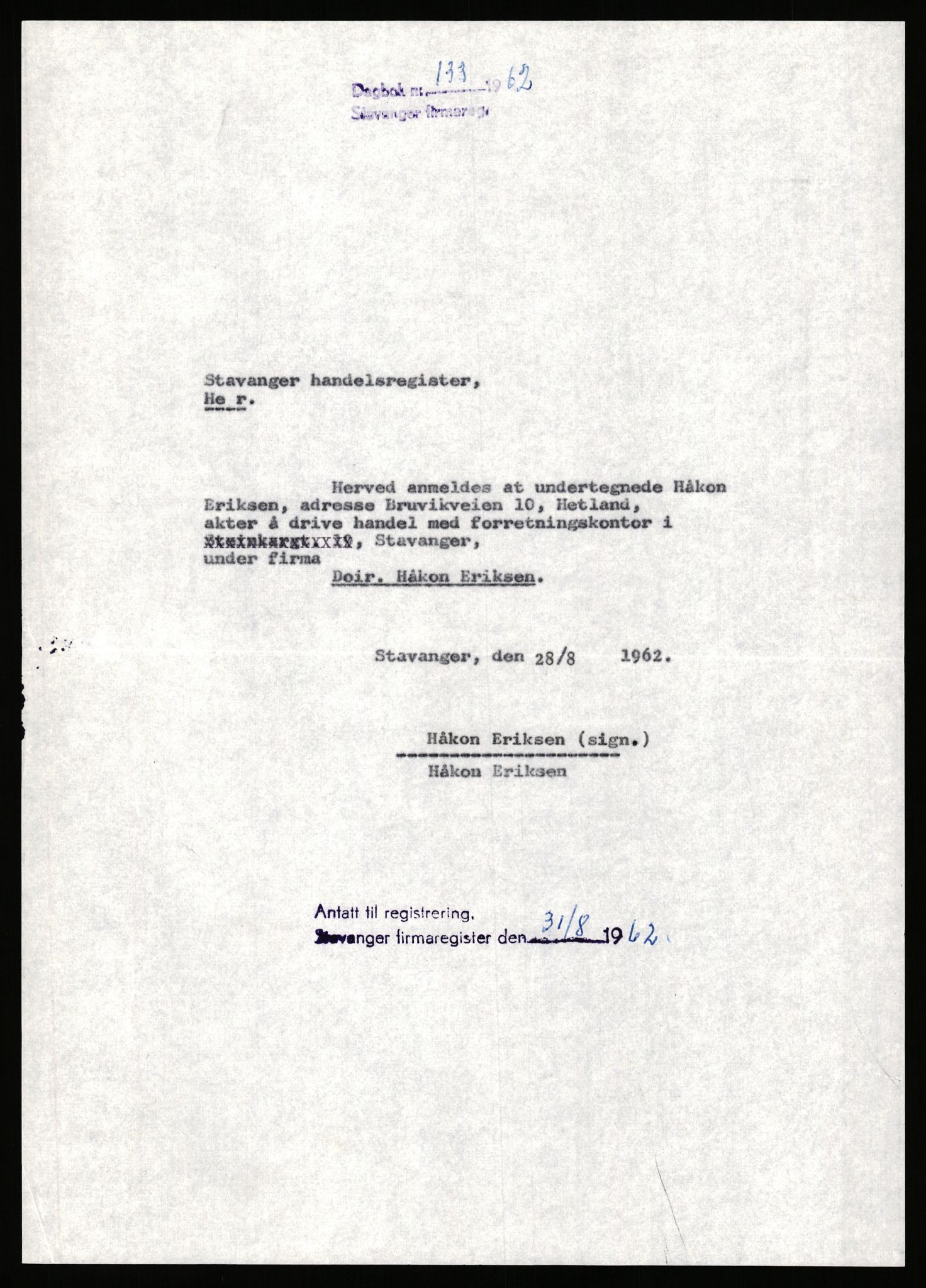 Stavanger byfogd, SAST/A-101408/002/J/Jd/Jde/L0003: Registreringsmeldinger og bilag. Enkeltmannsforetak, 751-1000, 1928-1976, p. 210