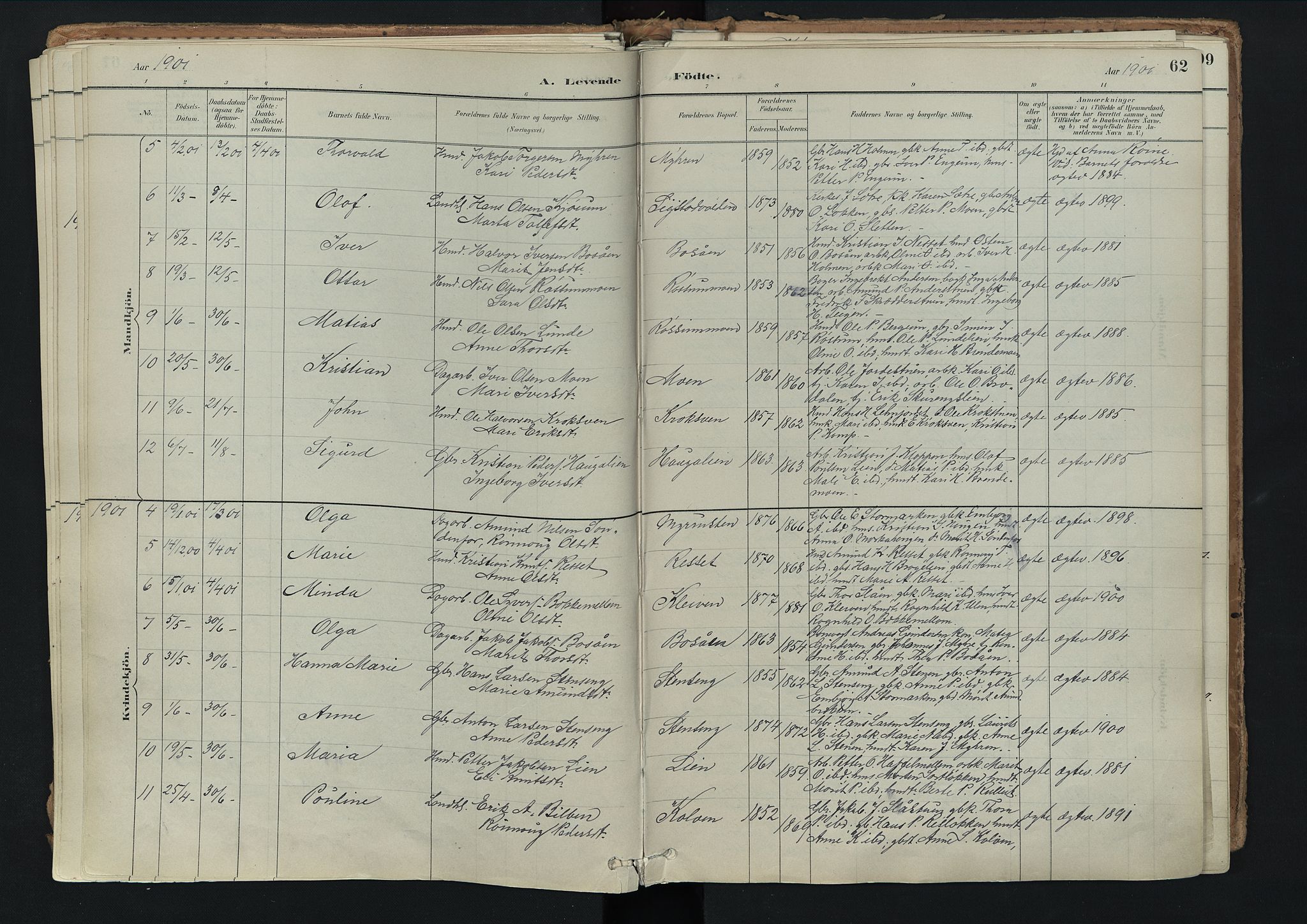 Nord-Fron prestekontor, AV/SAH-PREST-080/H/Ha/Haa/L0003: Parish register (official) no. 3, 1884-1914, p. 62