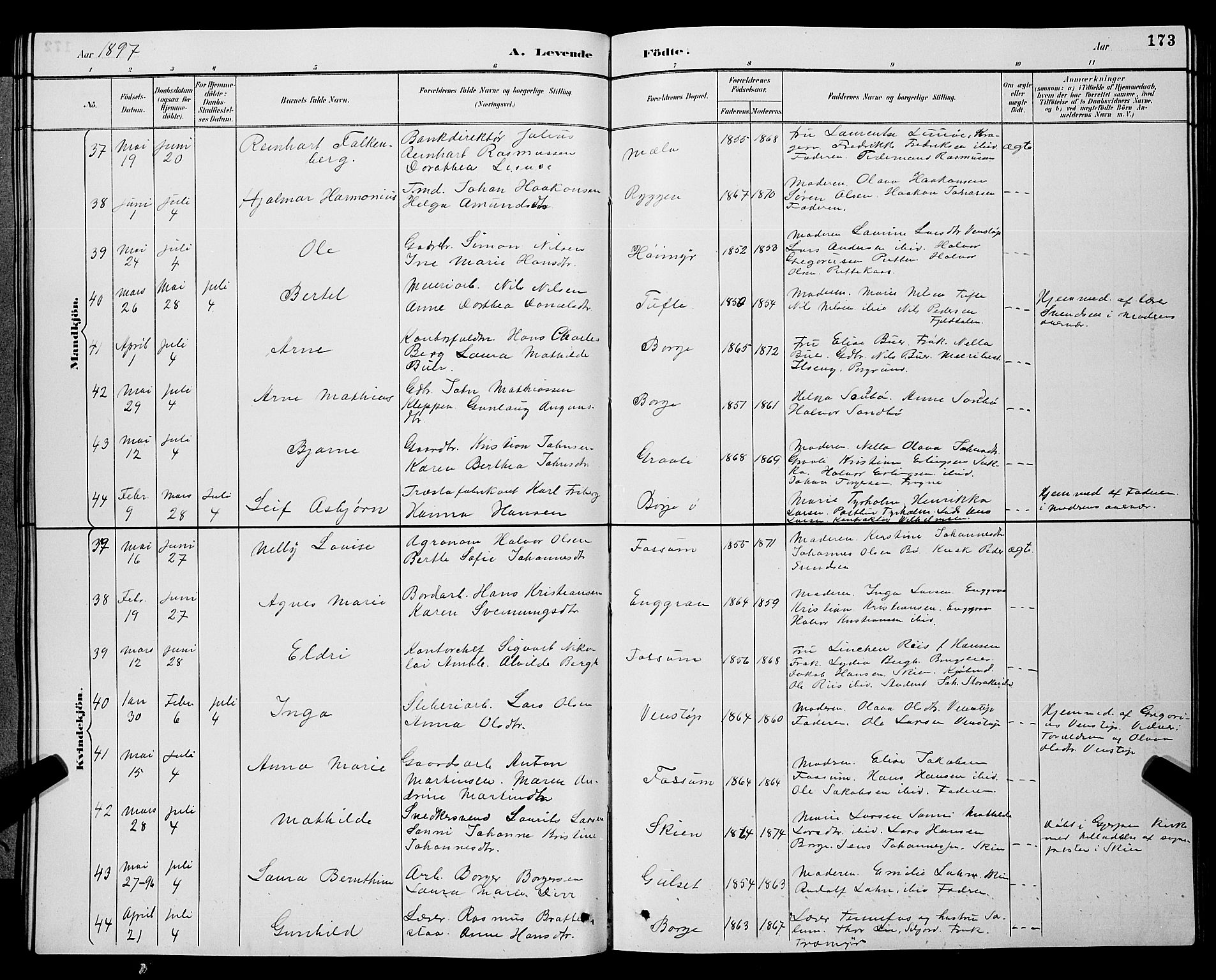 Gjerpen kirkebøker, AV/SAKO-A-265/G/Ga/L0002: Parish register (copy) no. I 2, 1883-1900, p. 173