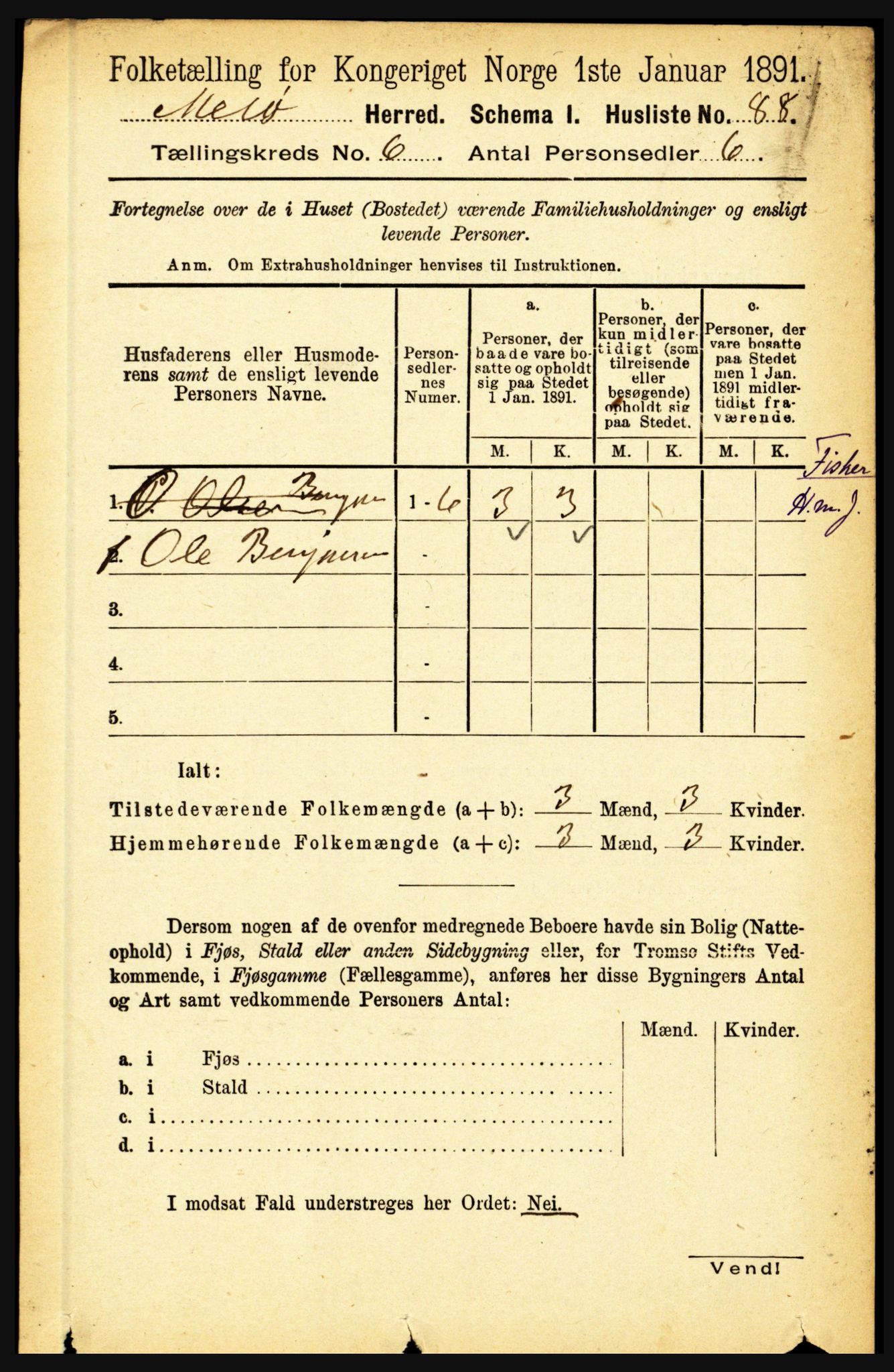 RA, 1891 census for 1837 Meløy, 1891, p. 2146