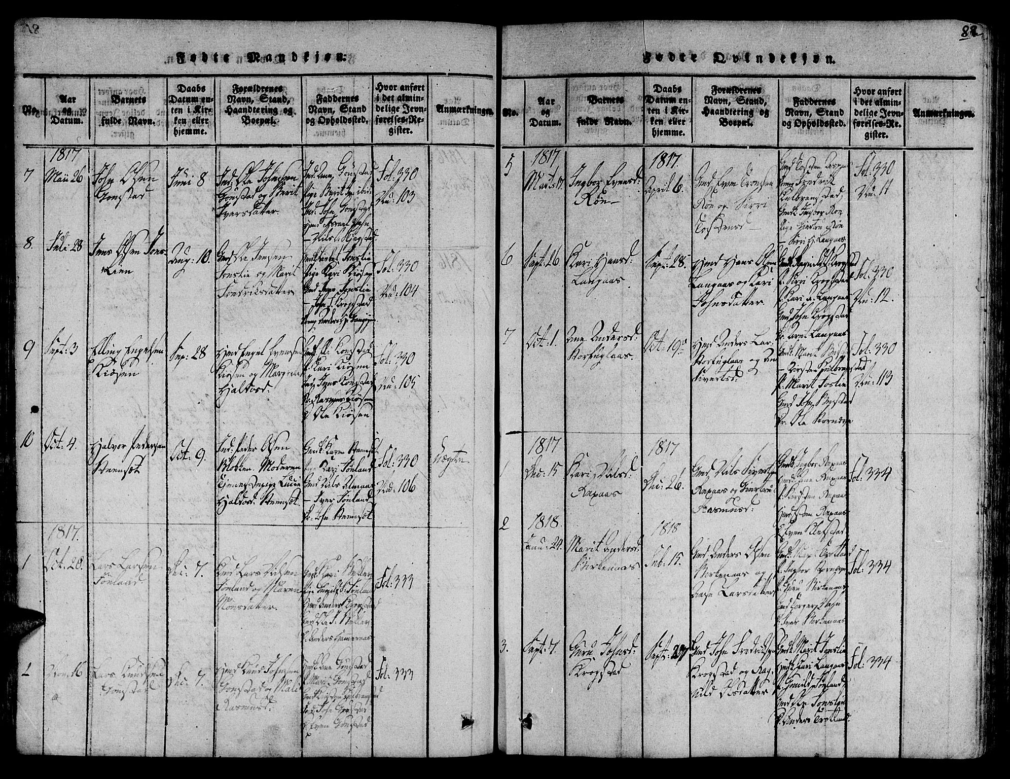 Ministerialprotokoller, klokkerbøker og fødselsregistre - Sør-Trøndelag, SAT/A-1456/691/L1068: Parish register (official) no. 691A03 /4, 1816-1826, p. 82
