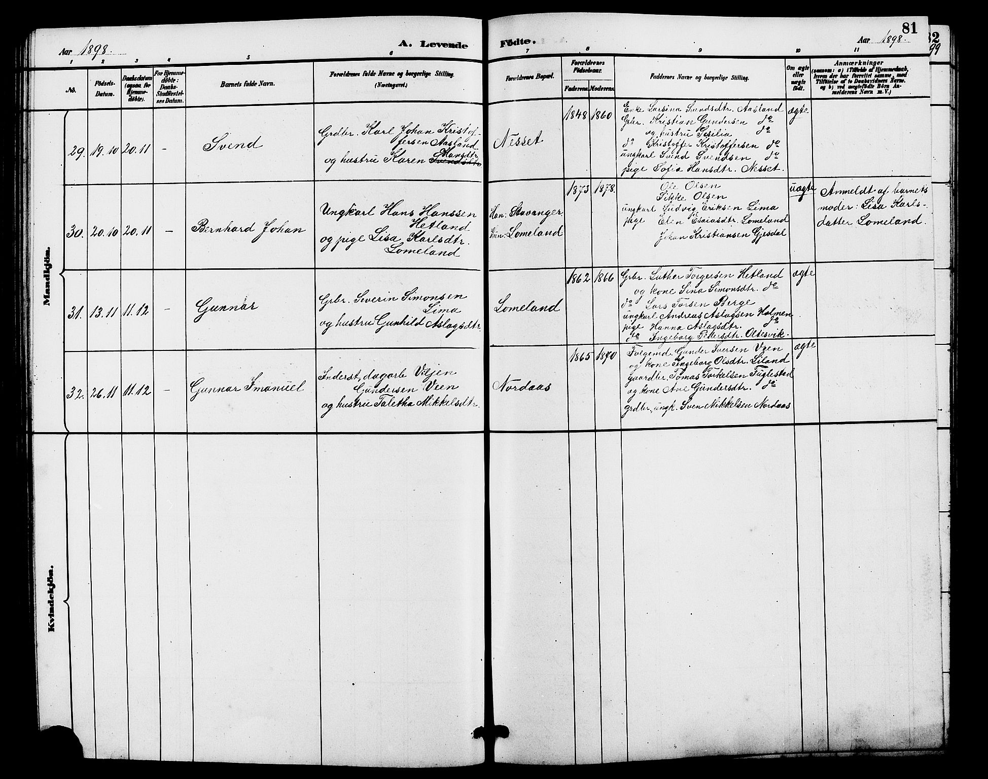 Lye sokneprestkontor, AV/SAST-A-101794/001/30BB/L0008: Parish register (copy) no. B 7, 1887-1901, p. 81