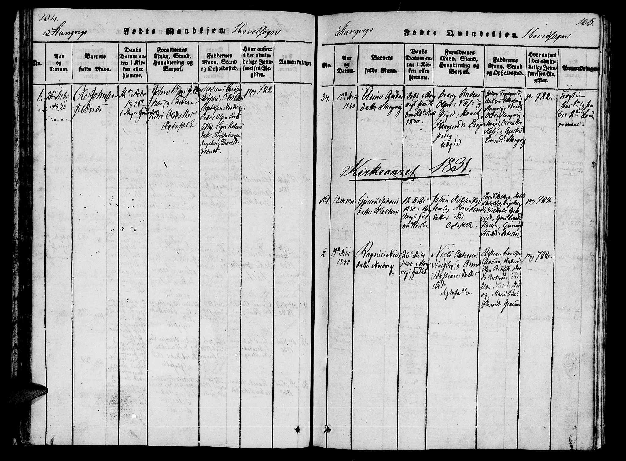 Ministerialprotokoller, klokkerbøker og fødselsregistre - Møre og Romsdal, AV/SAT-A-1454/592/L1023: Parish register (official) no. 592A02, 1820-1830, p. 104-105