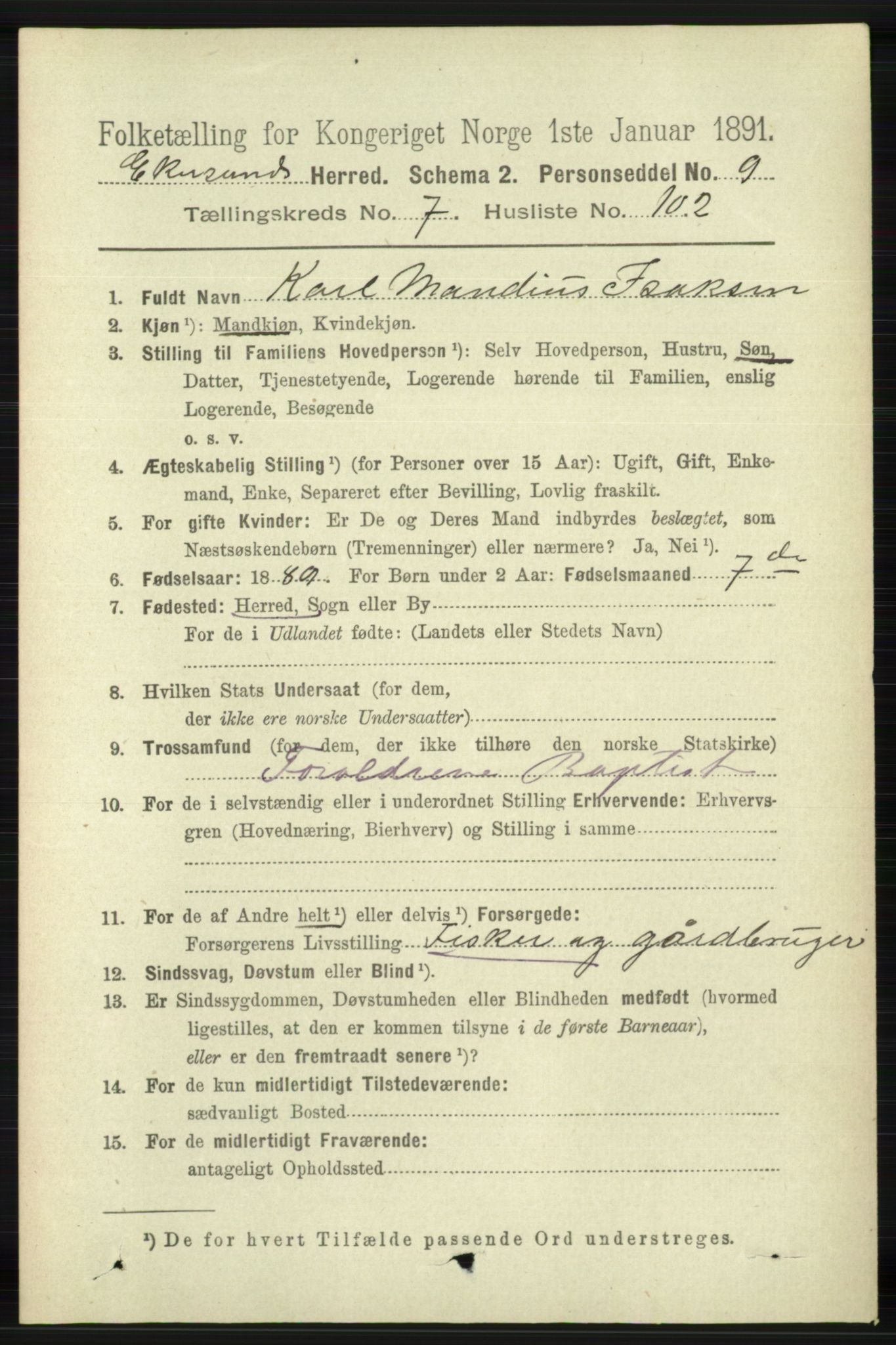 RA, 1891 census for 1116 Eigersund herred, 1891, p. 3418