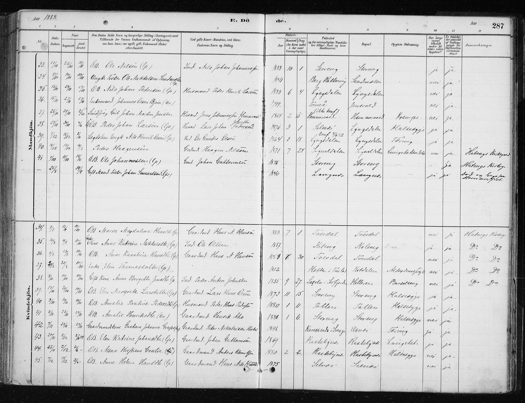 Lyngen sokneprestembete, AV/SATØ-S-1289/H/He/Hea/L0007kirke: Parish register (official) no. 7, 1879-1890, p. 287