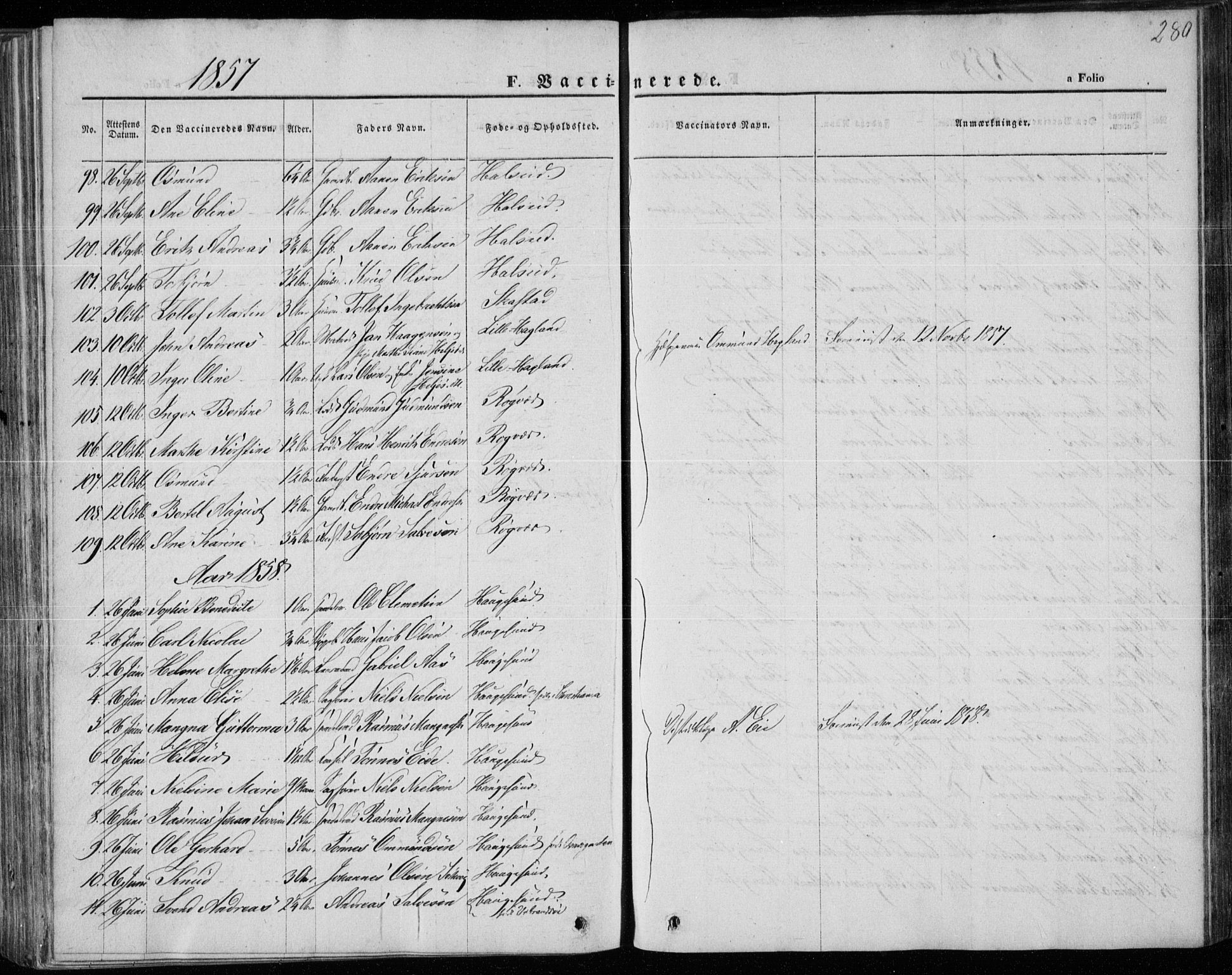 Torvastad sokneprestkontor, AV/SAST-A -101857/H/Ha/Haa/L0011: Parish register (official) no. A 11, 1857-1866, p. 280