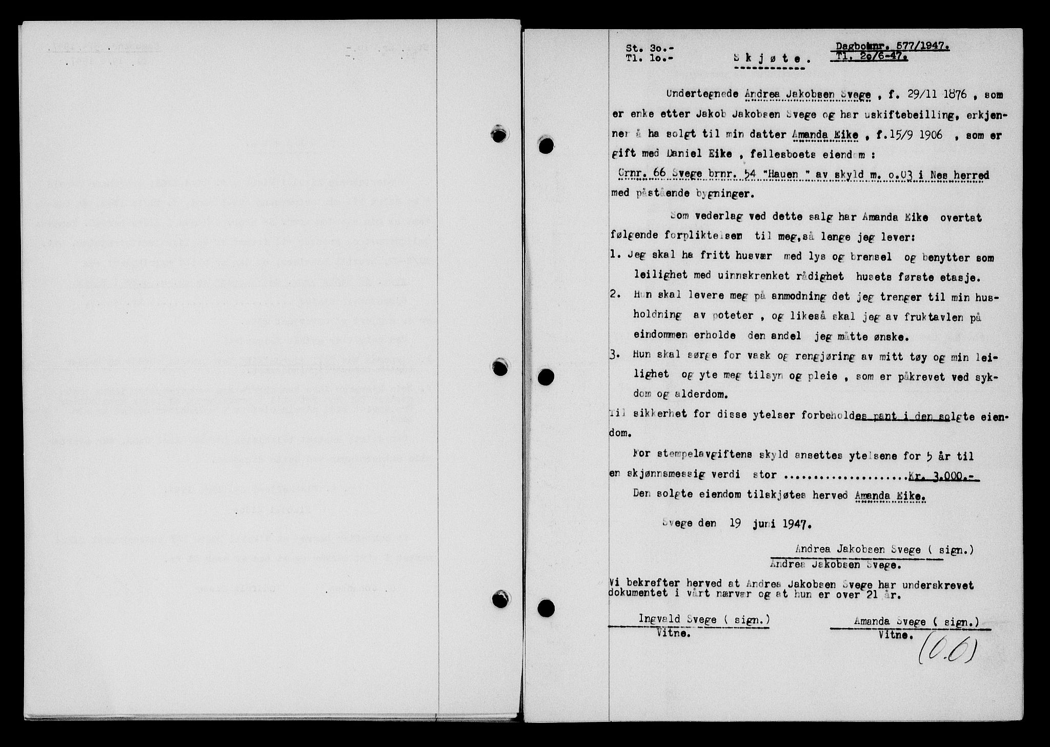Flekkefjord sorenskriveri, SAK/1221-0001/G/Gb/Gba/L0062: Mortgage book no. A-10, 1947-1947, Diary no: : 577/1947
