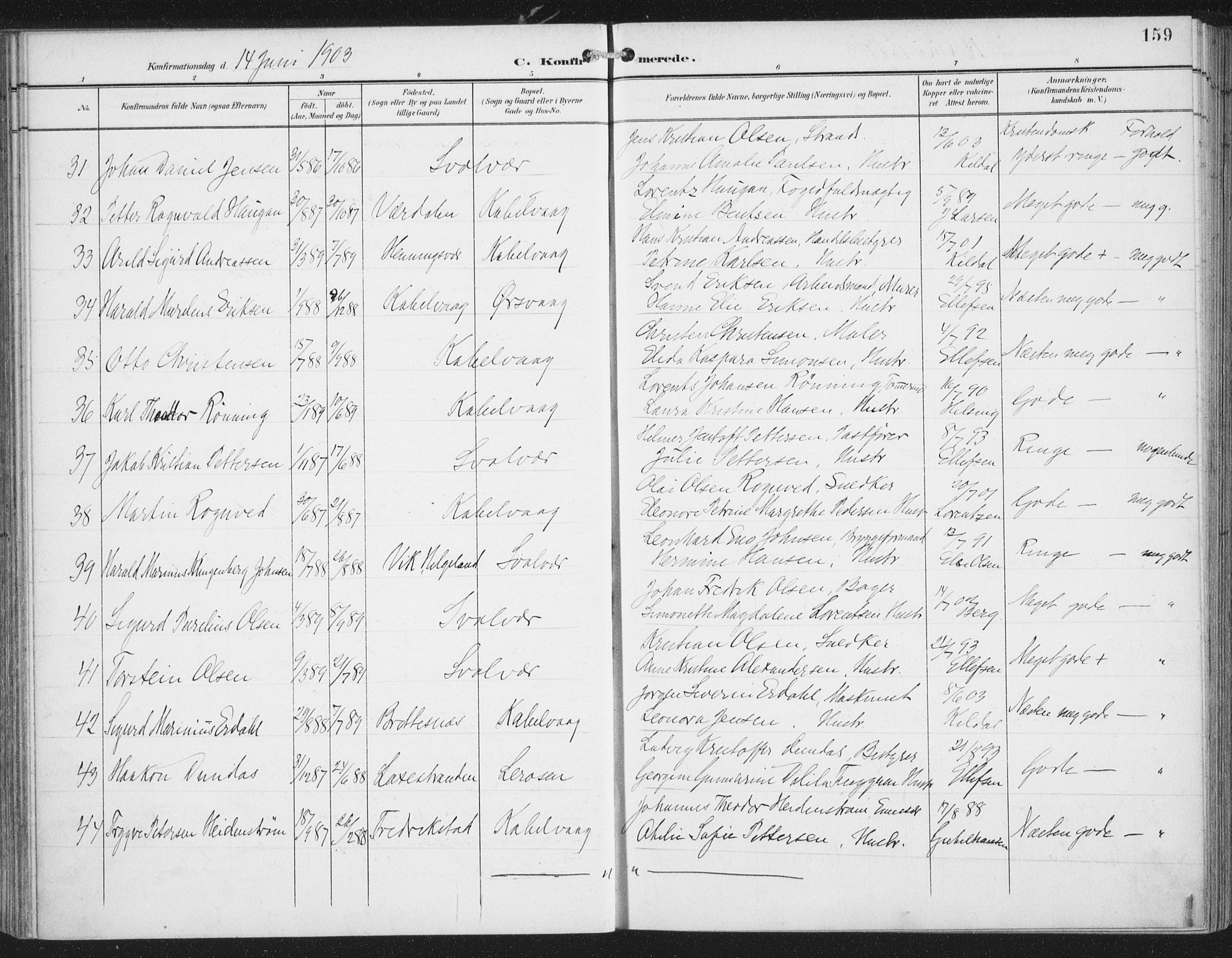 Ministerialprotokoller, klokkerbøker og fødselsregistre - Nordland, SAT/A-1459/874/L1062: Parish register (official) no. 874A06, 1899-1907, p. 159