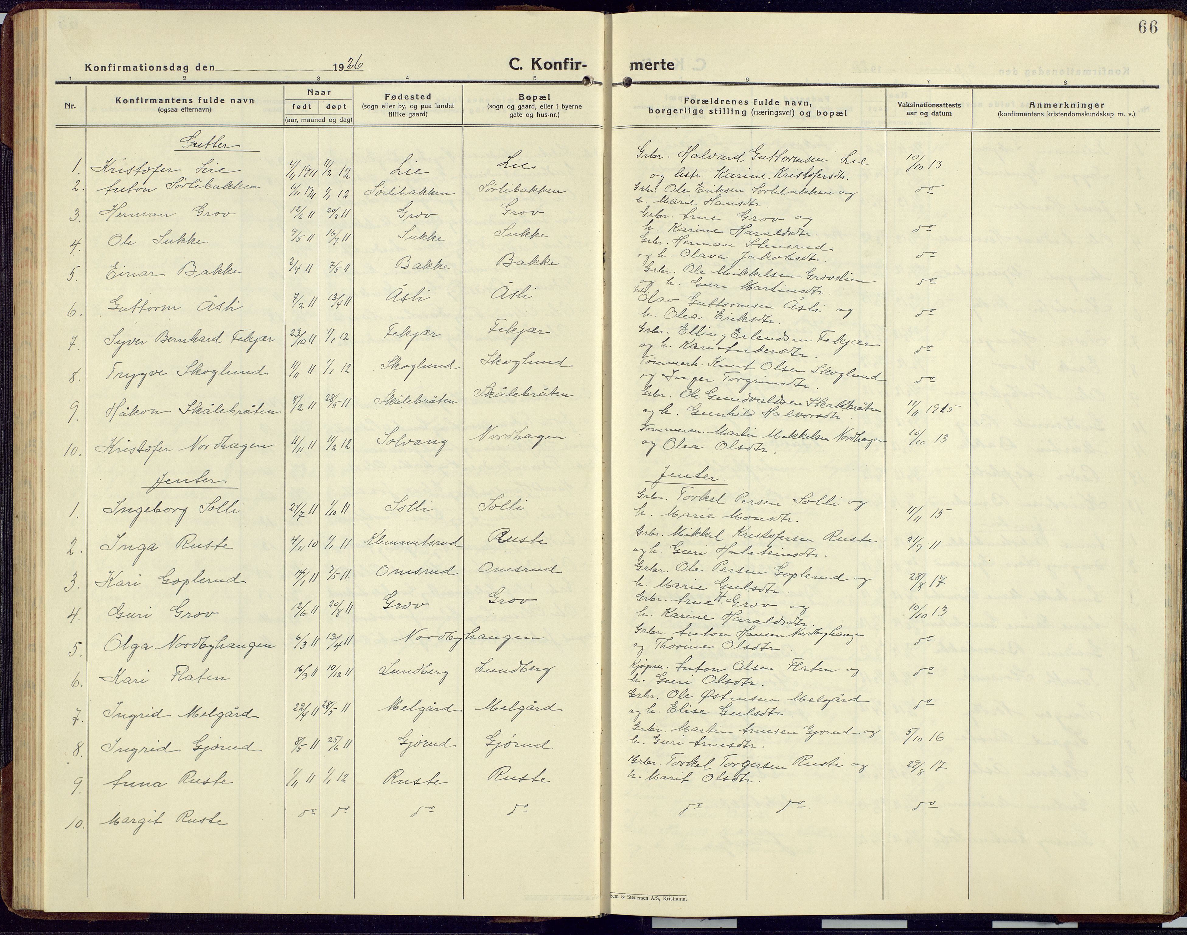 Sør-Aurdal prestekontor, SAH/PREST-128/H/Ha/Hab/L0012: Parish register (copy) no. 12, 1924-1956, p. 66