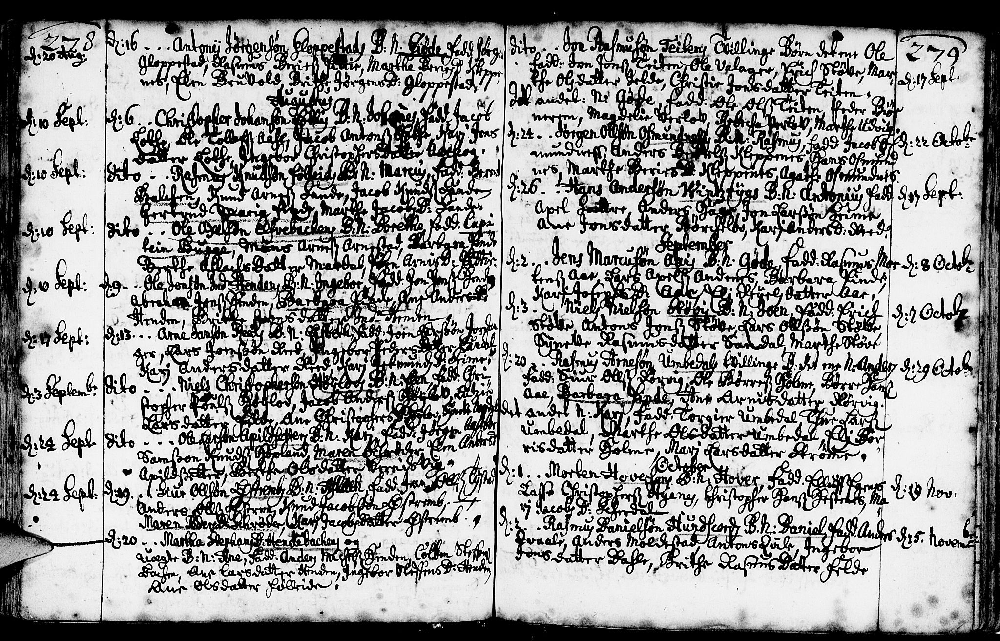 Gloppen sokneprestembete, AV/SAB-A-80101/H/Haa/Haaa/L0002: Parish register (official) no. A 2, 1712-1735, p. 278-279