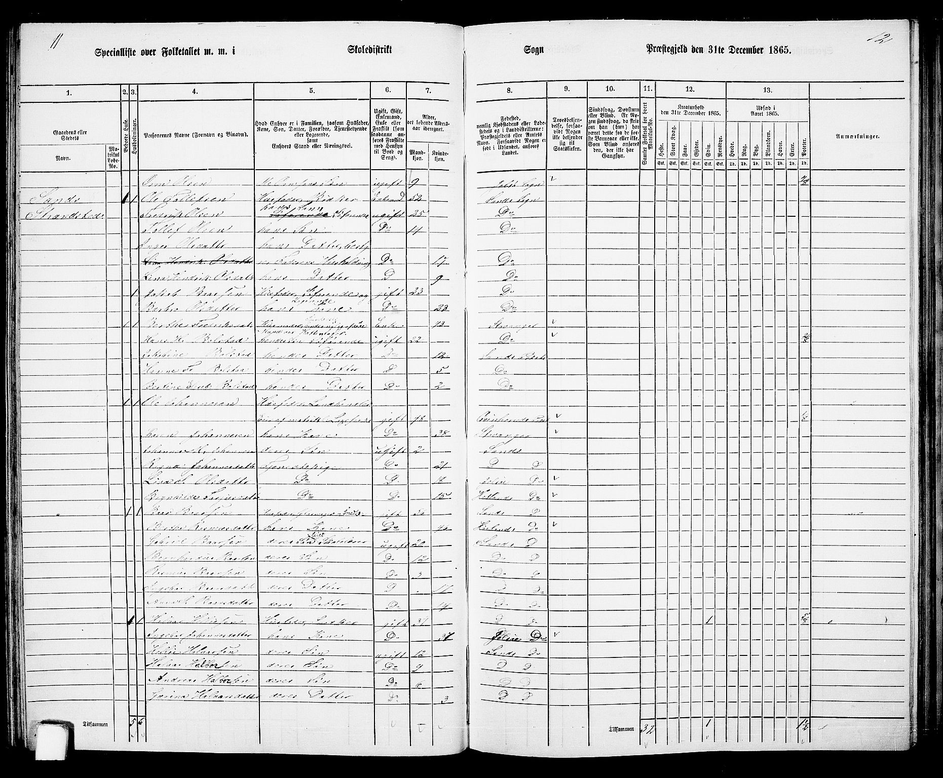 RA, 1865 census for Sand, 1865, p. 52