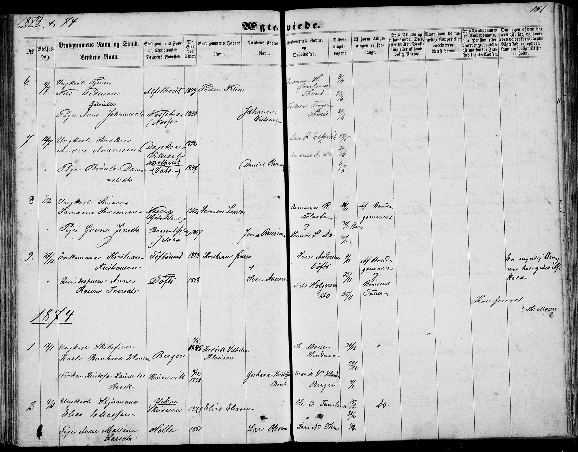 Nedstrand sokneprestkontor, SAST/A-101841/01/IV: Parish register (official) no. A 9, 1861-1876, p. 161