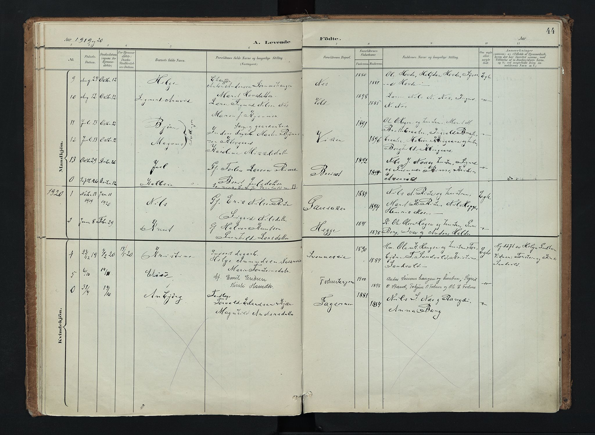 Nord-Aurdal prestekontor, SAH/PREST-132/H/Ha/Haa/L0016: Parish register (official) no. 16, 1897-1925, p. 44