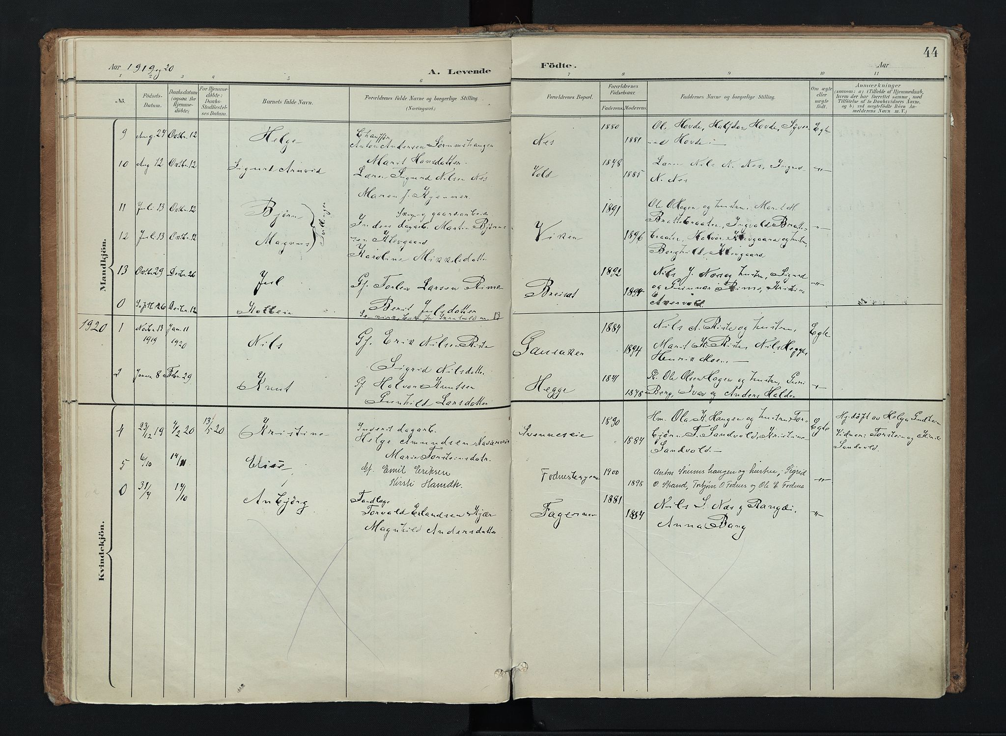 Nord-Aurdal prestekontor, AV/SAH-PREST-132/H/Ha/Haa/L0016: Parish register (official) no. 16, 1897-1925, p. 44