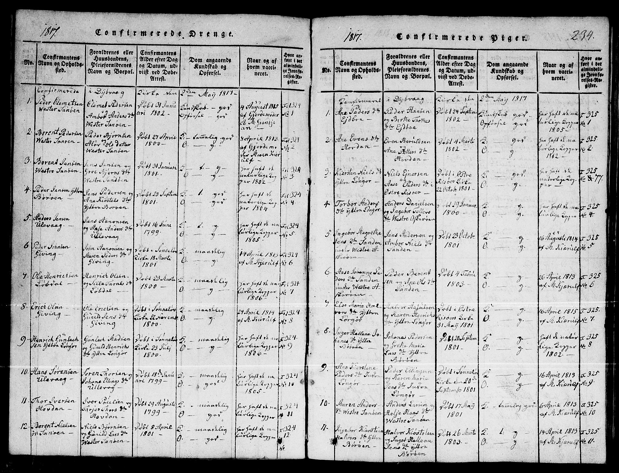 Dypvåg sokneprestkontor, SAK/1111-0007/F/Fb/Fba/L0009: Parish register (copy) no. B 9, 1816-1842, p. 234