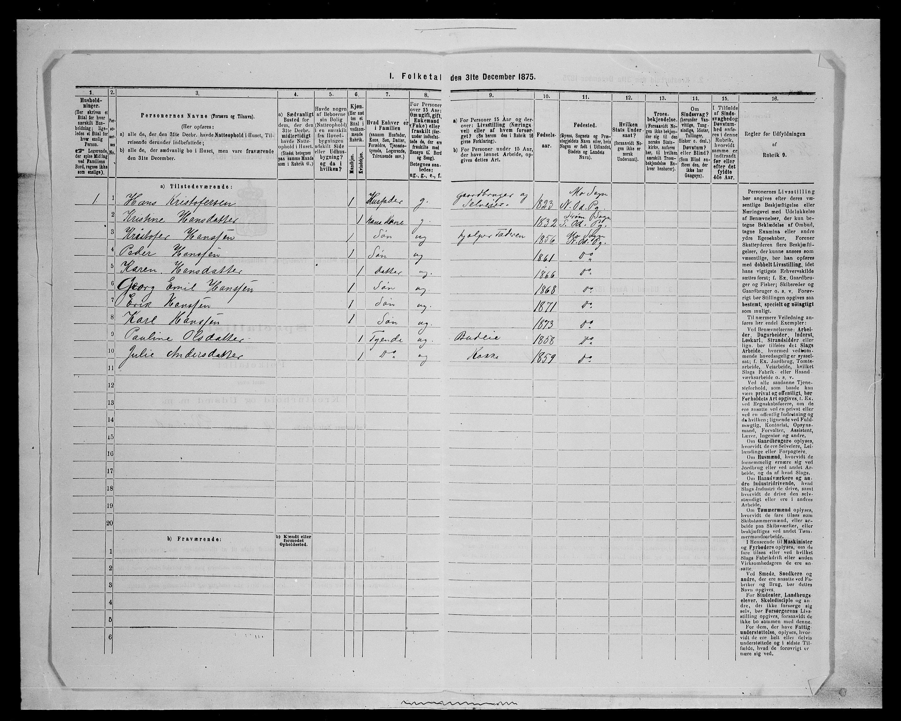 SAH, 1875 census for 0418P Nord-Odal, 1875, p. 1179