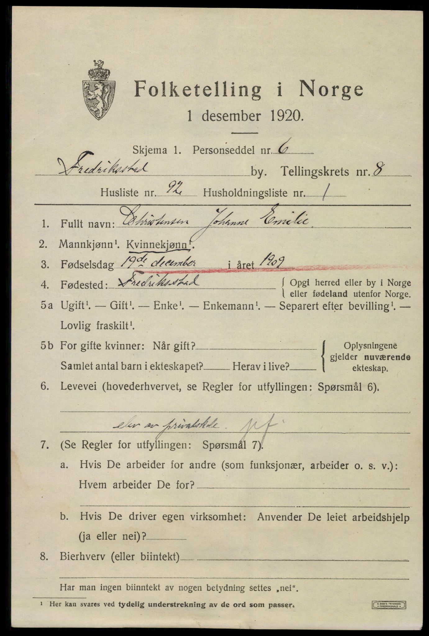 SAO, 1920 census for Fredrikstad, 1920, p. 25059