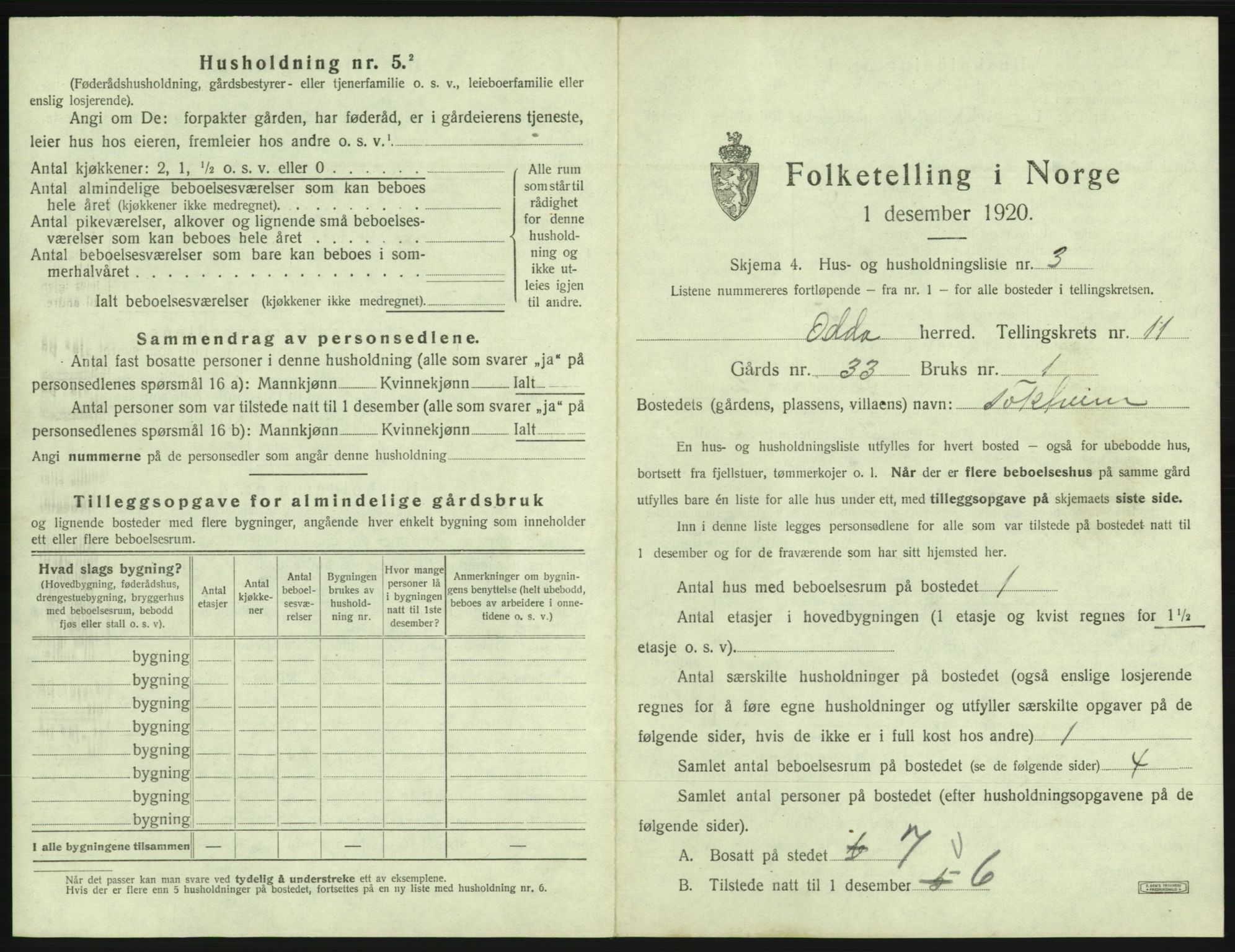 SAB, 1920 census for Odda, 1920, p. 1017