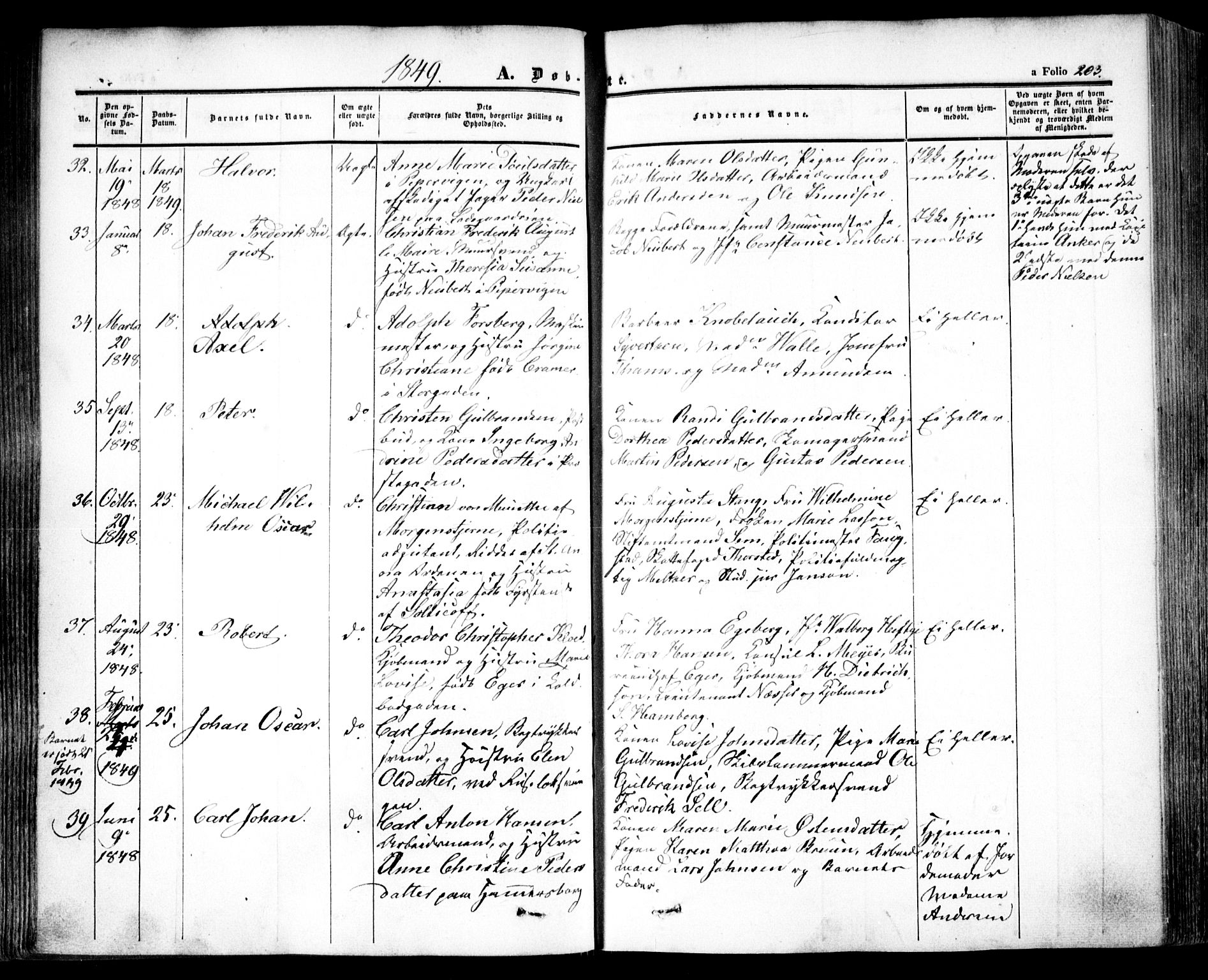 Oslo domkirke Kirkebøker, AV/SAO-A-10752/F/Fa/L0013: Parish register (official) no. 13, 1844-1864, p. 203