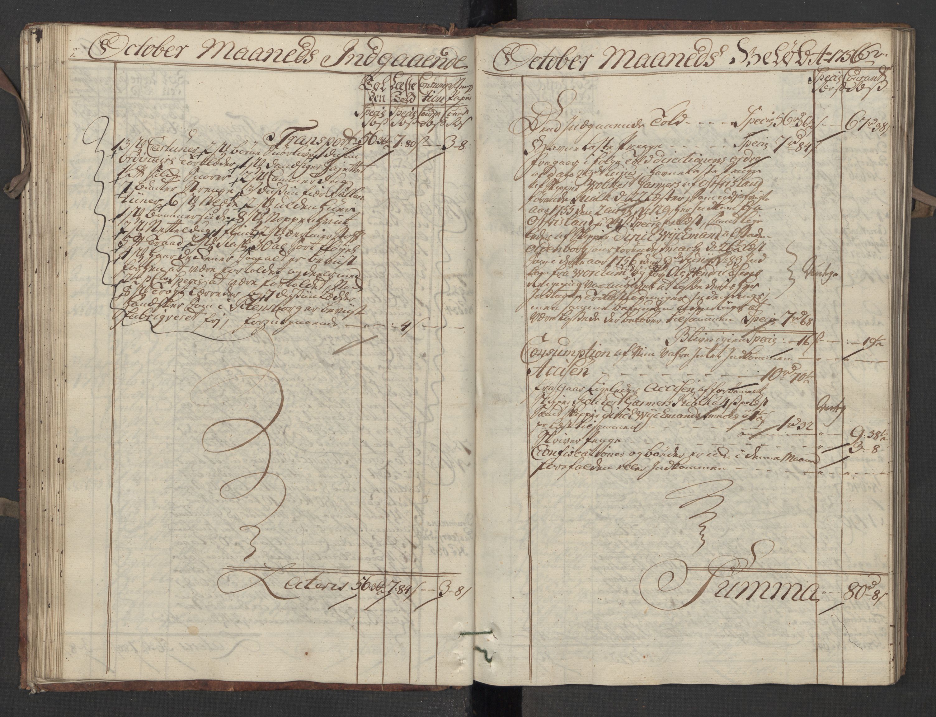 Generaltollkammeret, tollregnskaper, AV/RA-EA-5490/R13/L0020/0001: Tollregnskaper Kragerø / Inngående hovedtollbok, 1756, p. 61b-62a