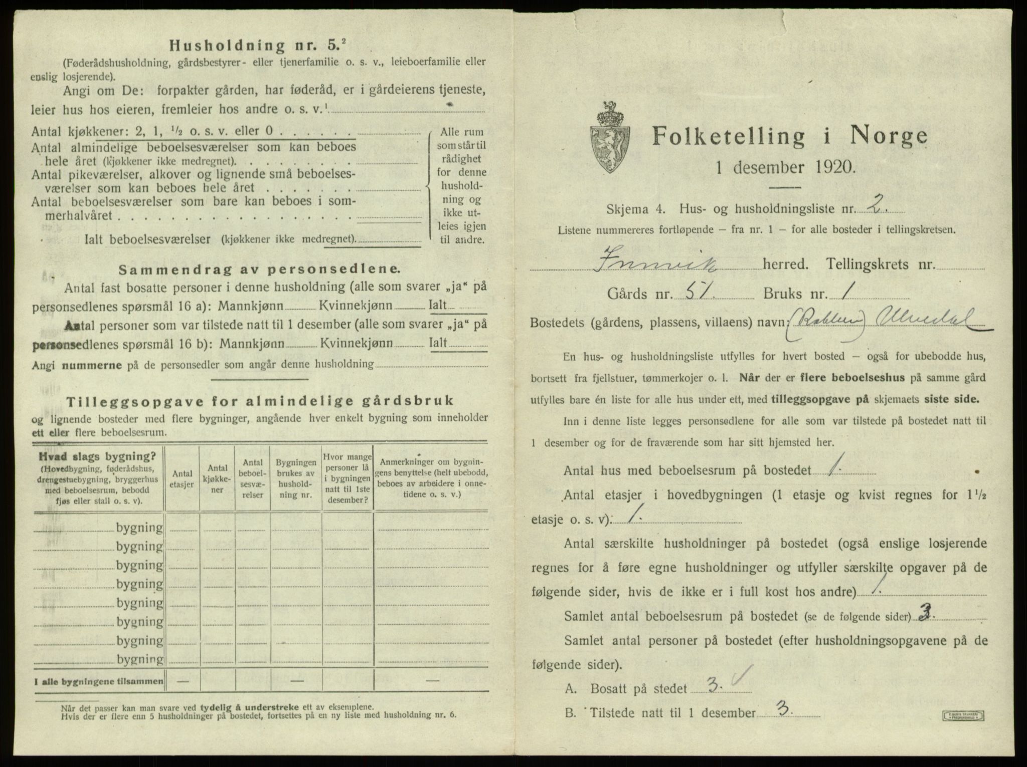 SAB, 1920 census for Innvik, 1920, p. 230