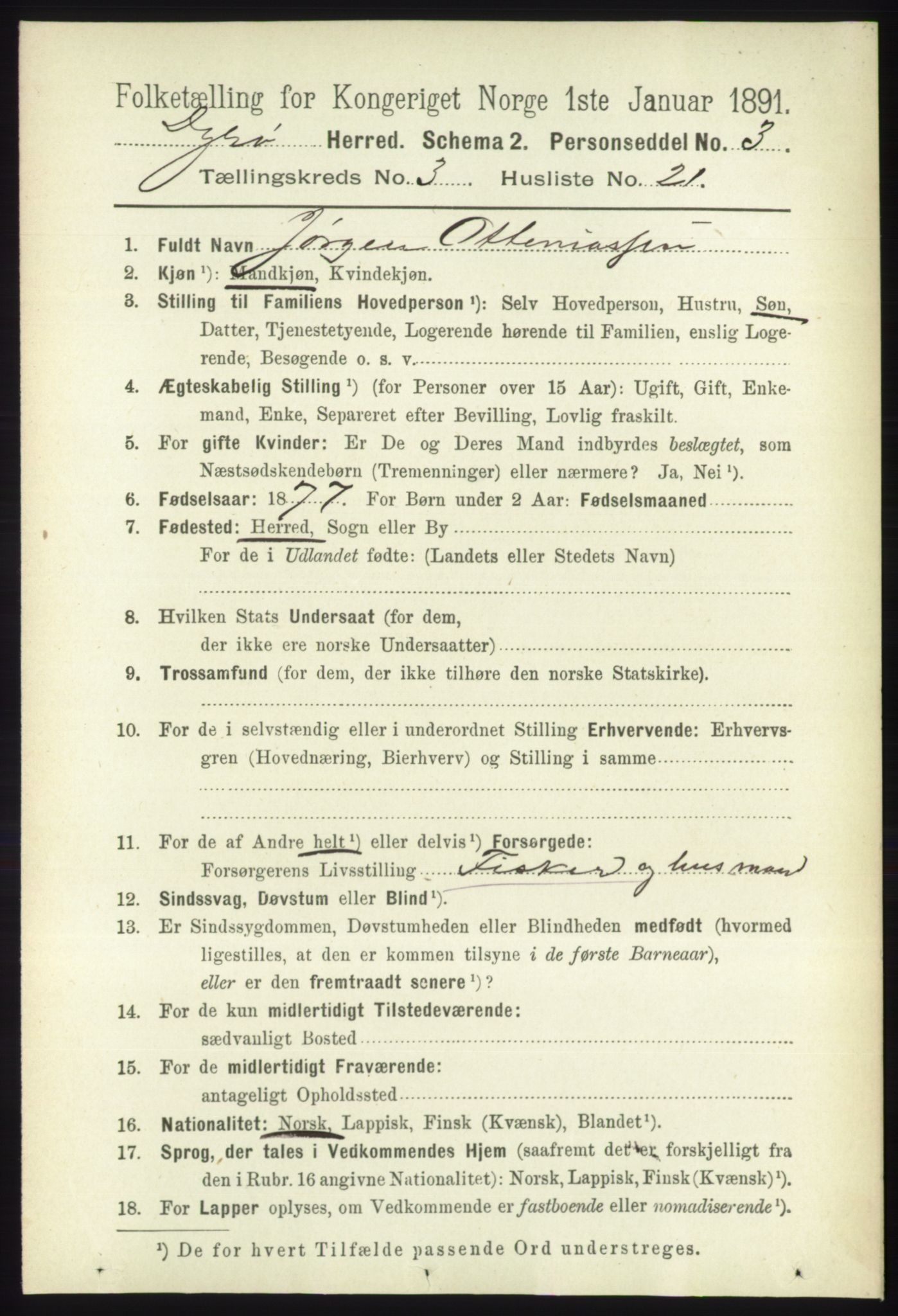 RA, 1891 census for 1926 Dyrøy, 1891, p. 1318