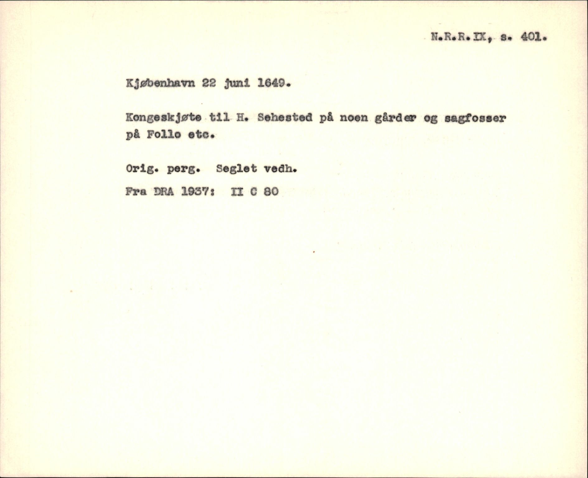 Riksarkivets diplomsamling, AV/RA-EA-5965/F35/F35f/L0002: Regestsedler: Diplomer fra DRA 1937 og 1996, p. 165