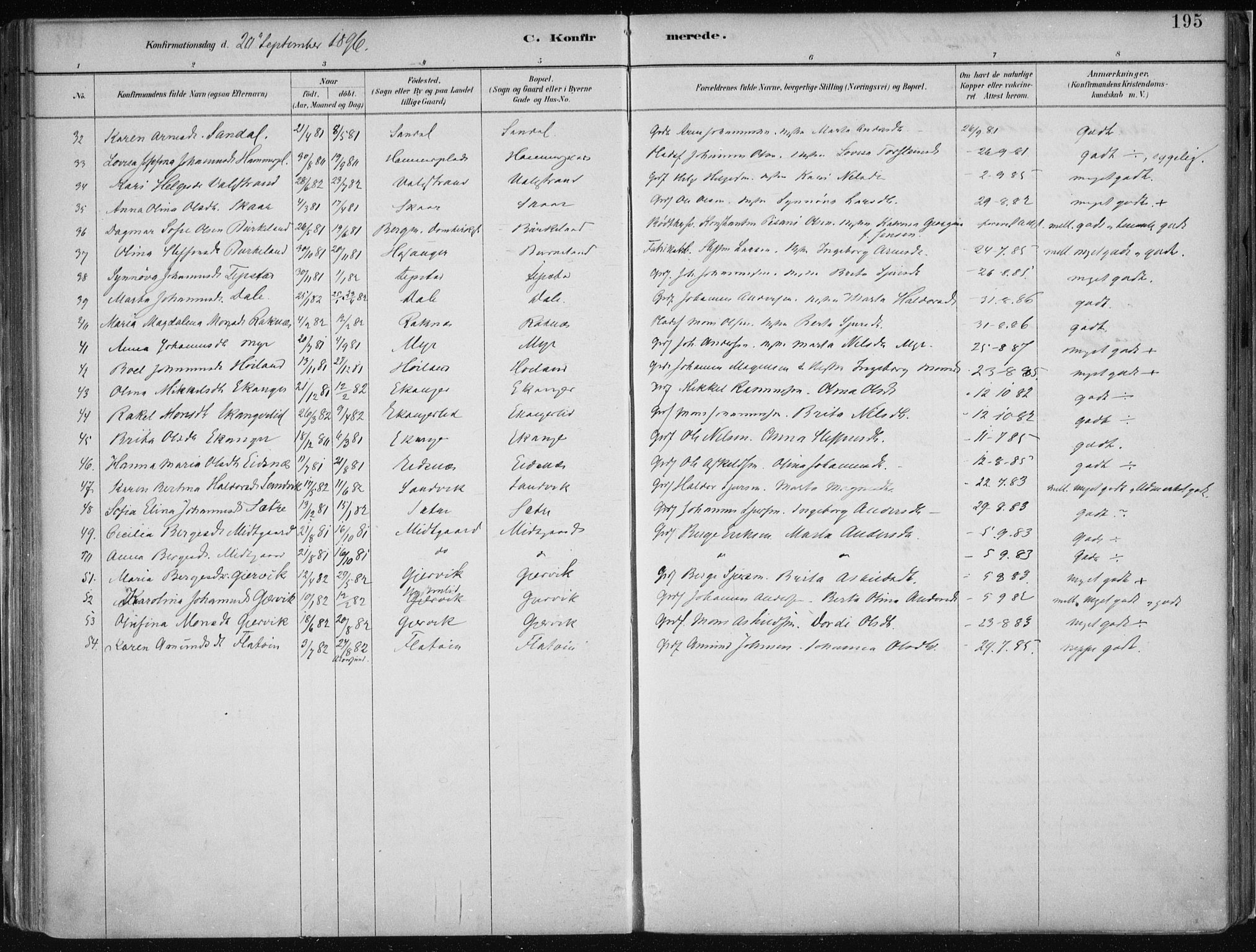 Hamre sokneprestembete, AV/SAB-A-75501/H/Ha/Haa/Haab/L0001: Parish register (official) no. B  1, 1882-1905, p. 195