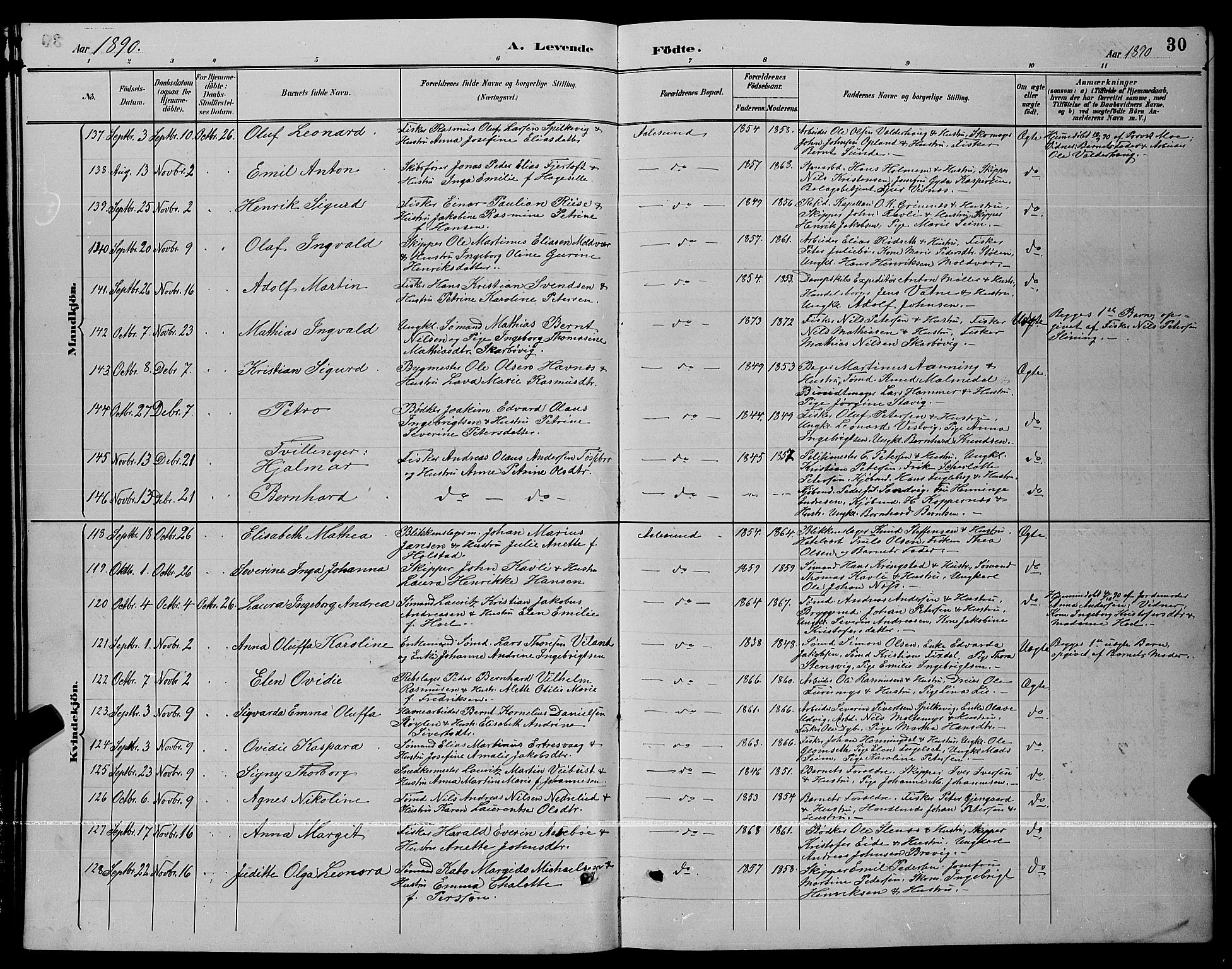 Ministerialprotokoller, klokkerbøker og fødselsregistre - Møre og Romsdal, AV/SAT-A-1454/529/L0467: Parish register (copy) no. 529C04, 1889-1897, p. 30