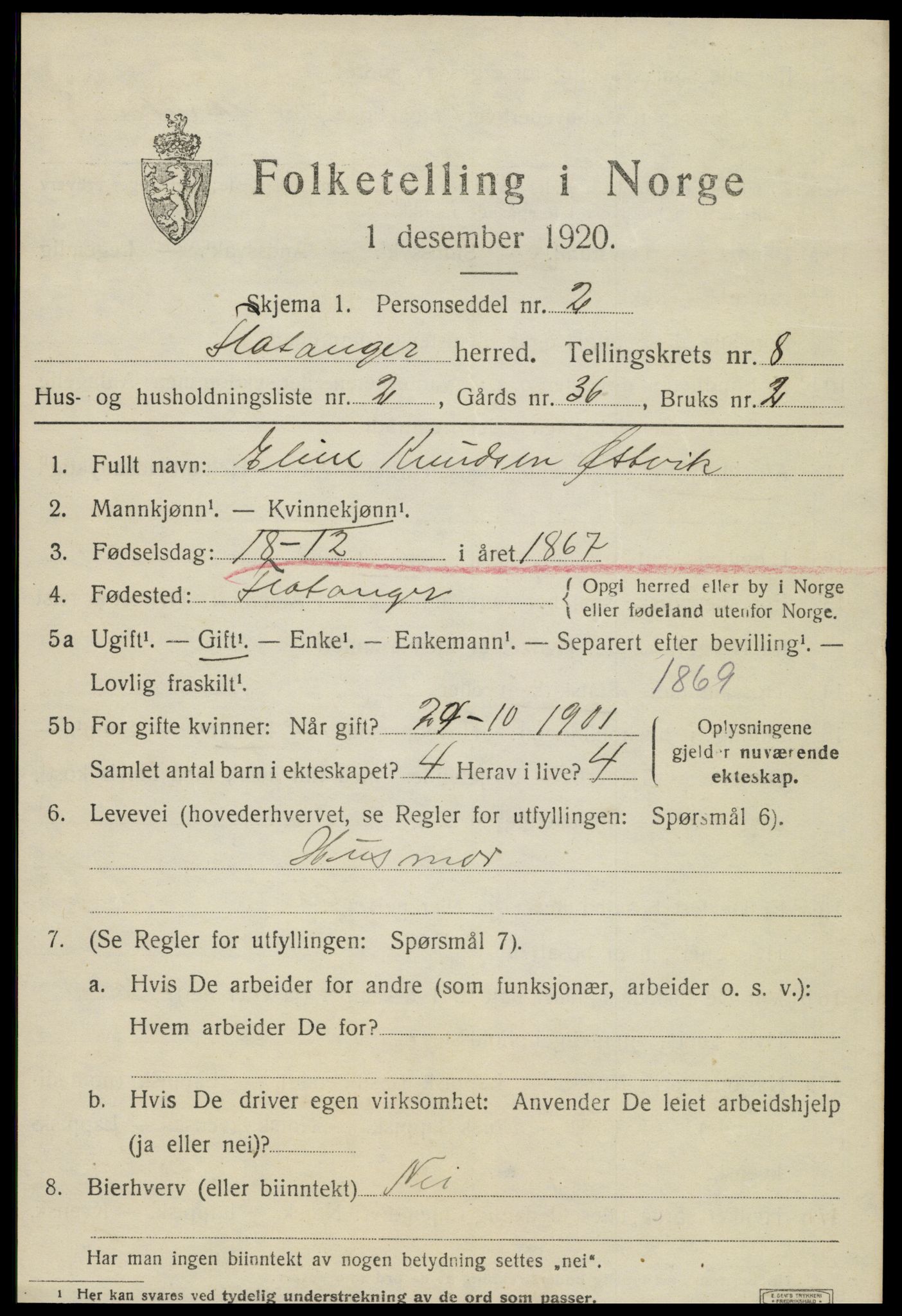 SAT, 1920 census for Flatanger, 1920, p. 3668