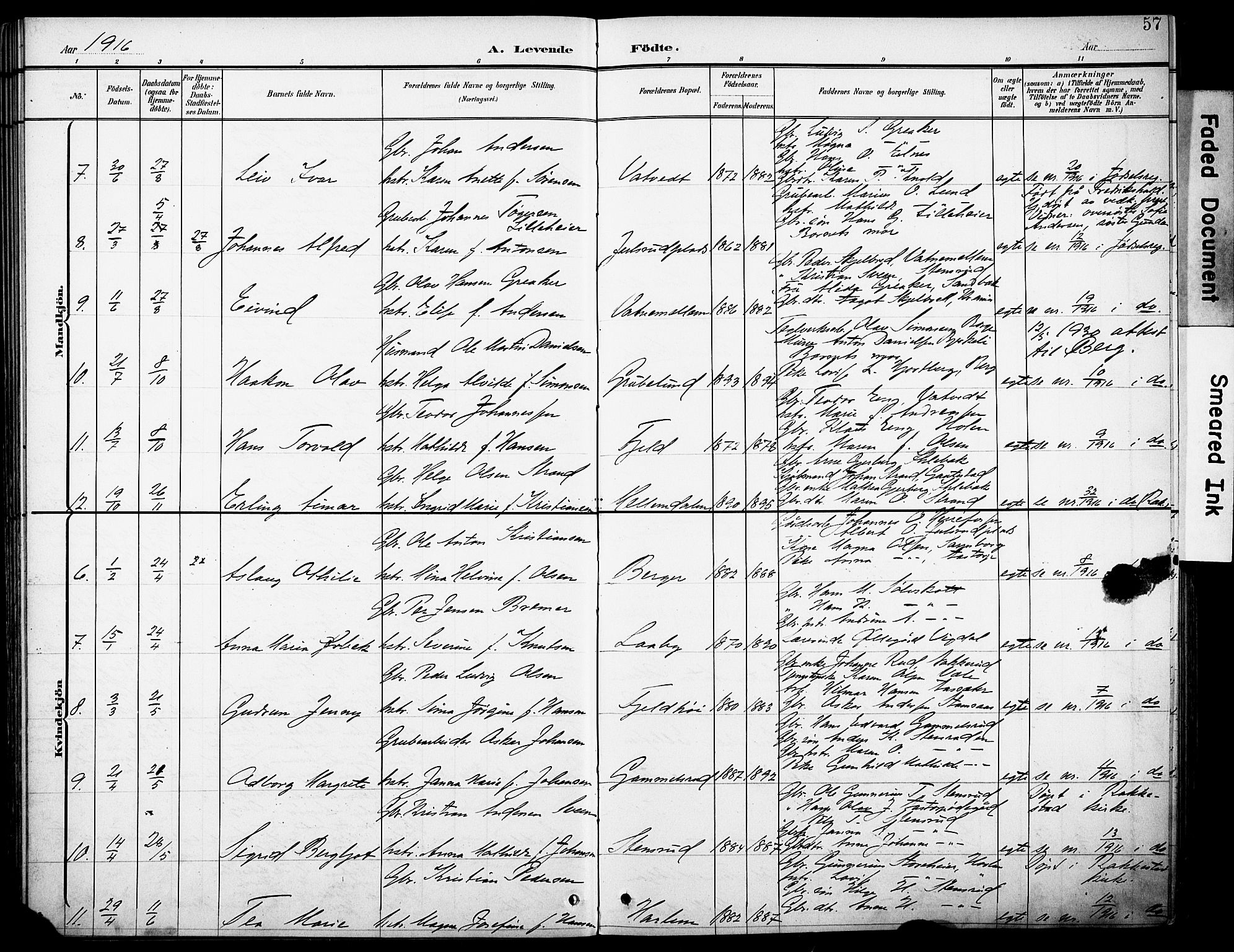 Rakkestad prestekontor Kirkebøker, AV/SAO-A-2008/F/Fb/L0002: Parish register (official) no. II 2, 1900-1920, p. 57